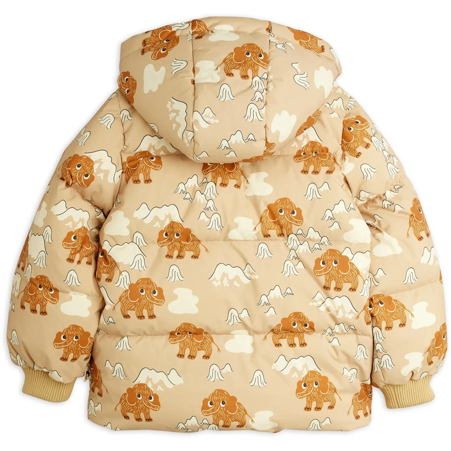 Mini Rodini Beige Mammoths AOP Hooded Puffer Zippered Pocket Design Lightweight Design