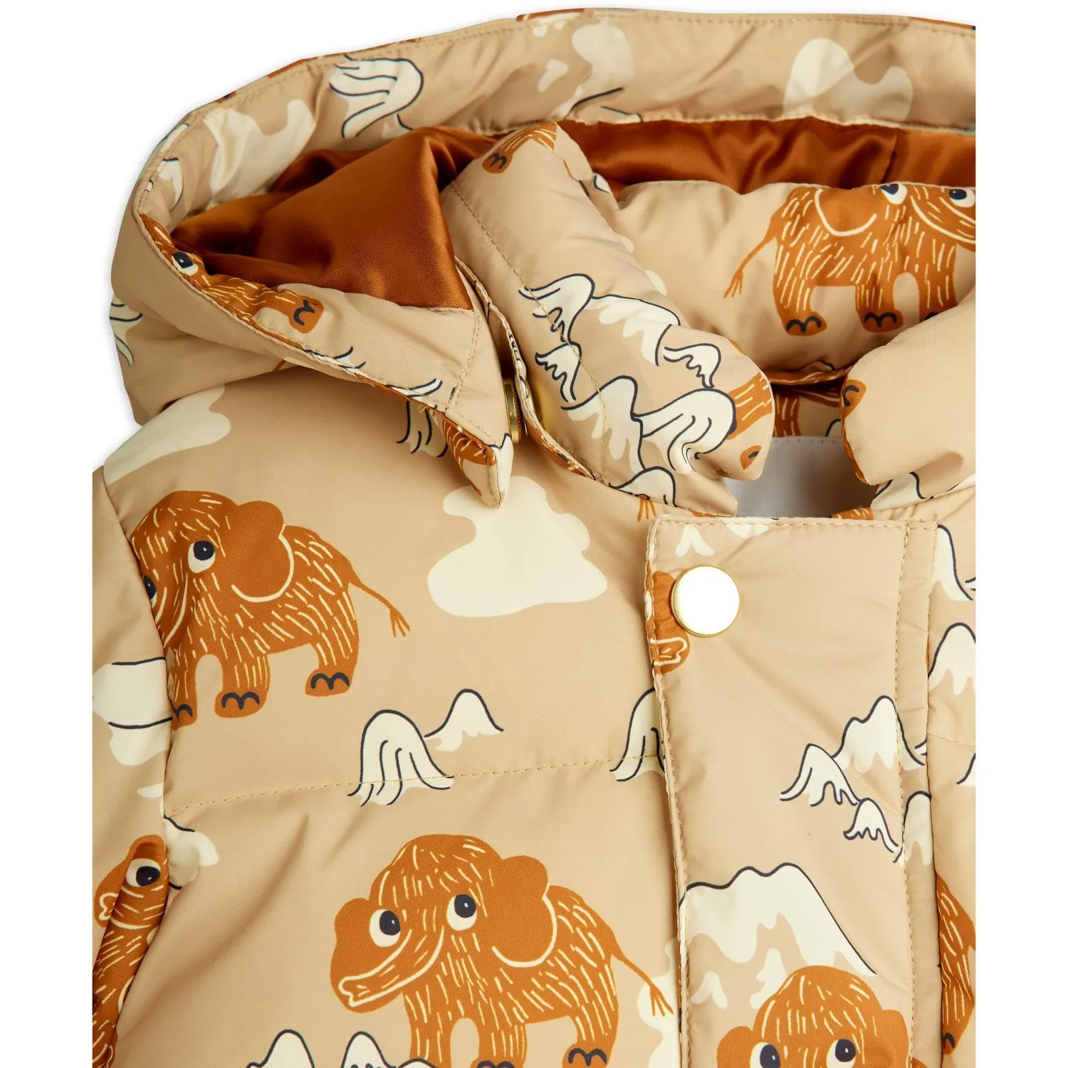 Striped Mini Rodini Beige Mammoths AOP Hooded Puffer