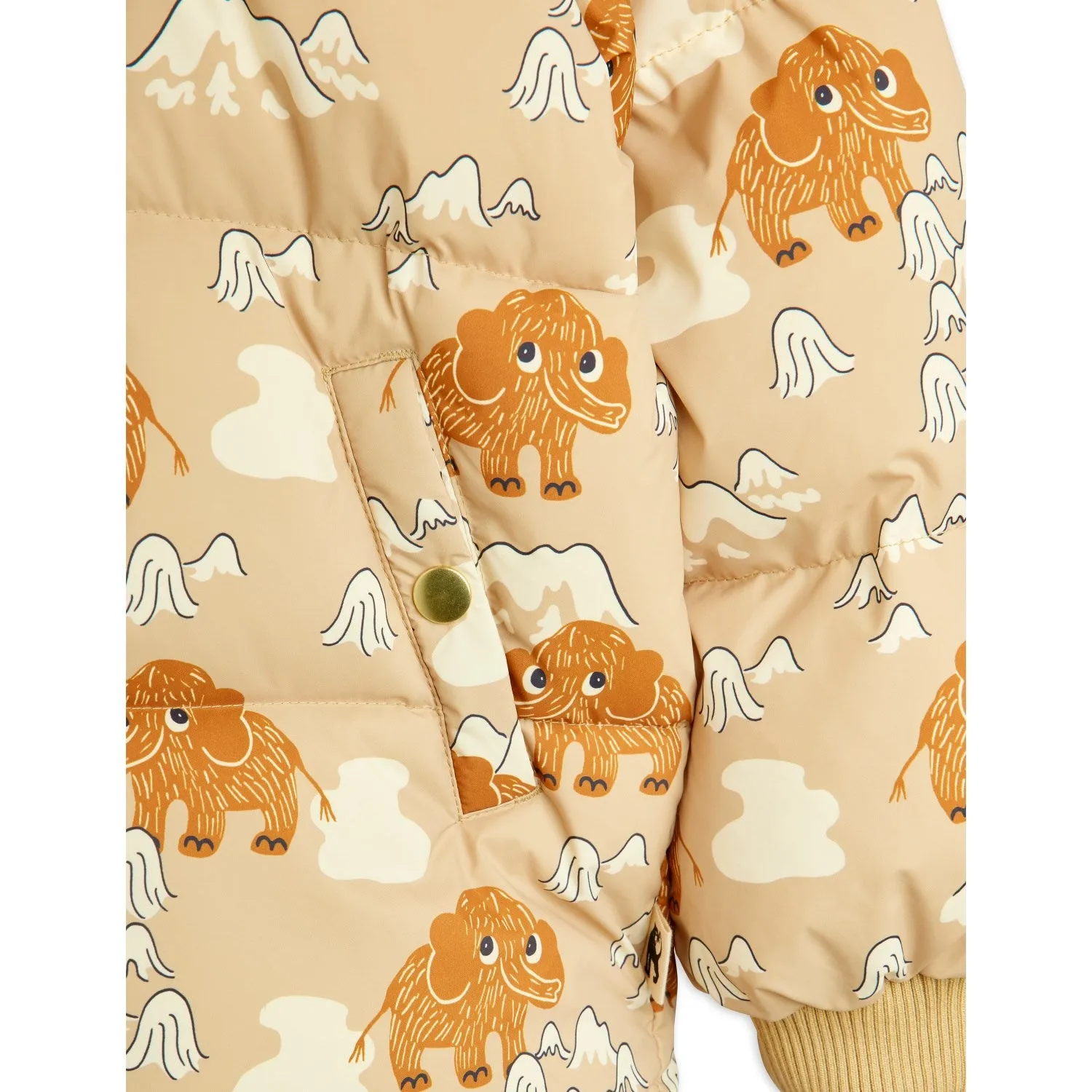 Mini Rodini Beige Mammoths AOP Hooded Puffer Maintain Storage