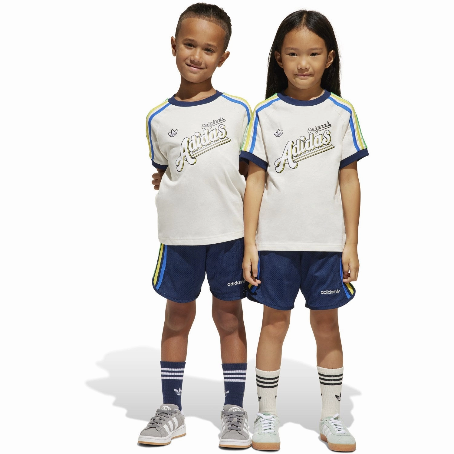 adidas Originals Cloud White/Night Indigo Shorts Tee Set Versatile Piece