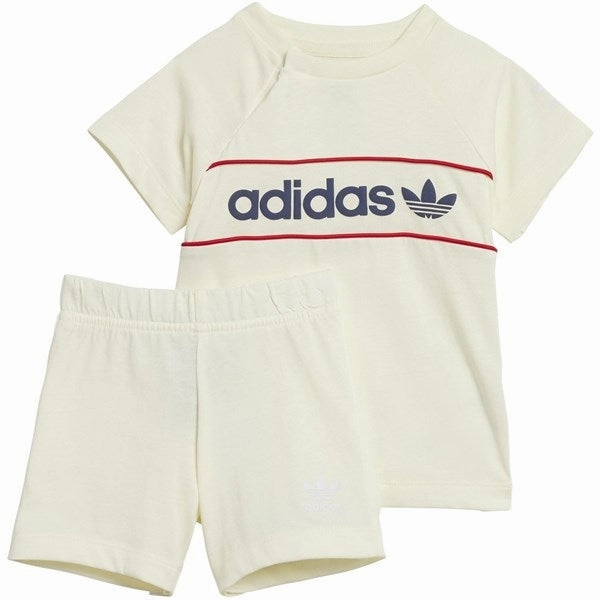 adidas Originals Ivory/Night Indigo/Red Shorts Tee Set yoga clothing Faux Leather