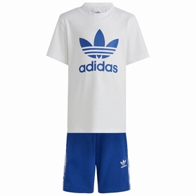 adidas Originals White / Blue Shorts Tee Set Minimal Finish