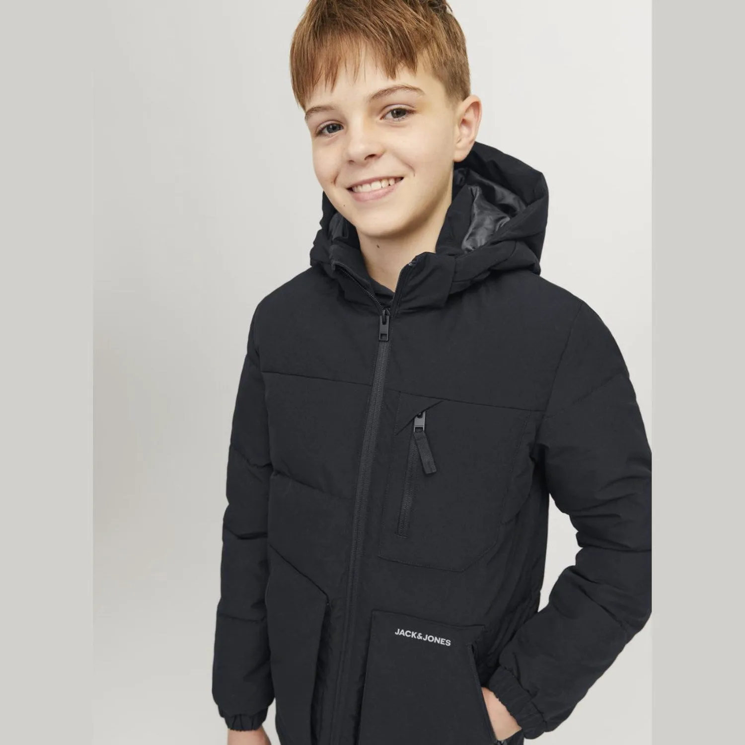 Jack & Jones Junior Black Eotto Puffer Jacket Dolman-Sleeve