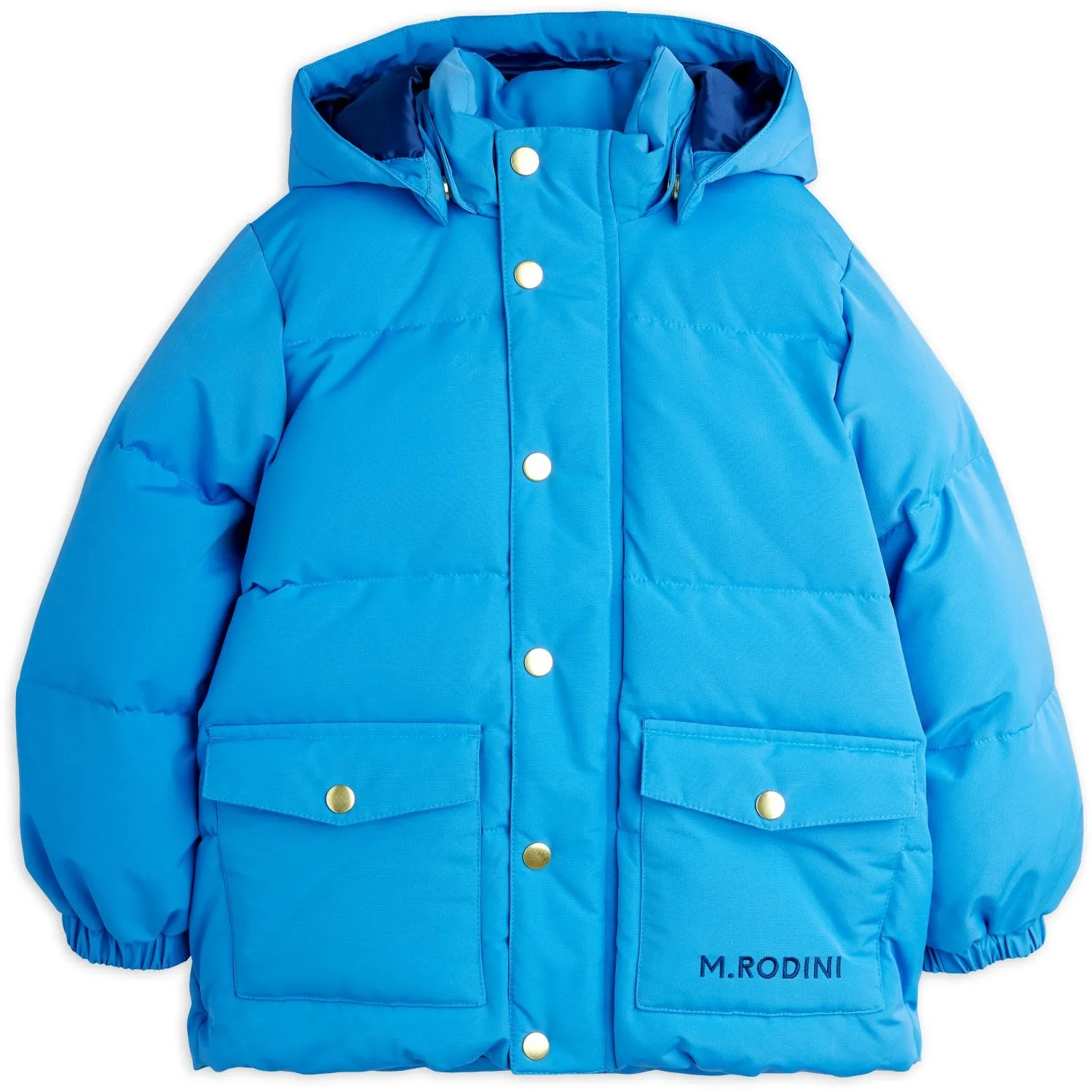 Mini Rodini Blue Solid Heavy Puffer Simple Fit Flexible Shoulder Panels
