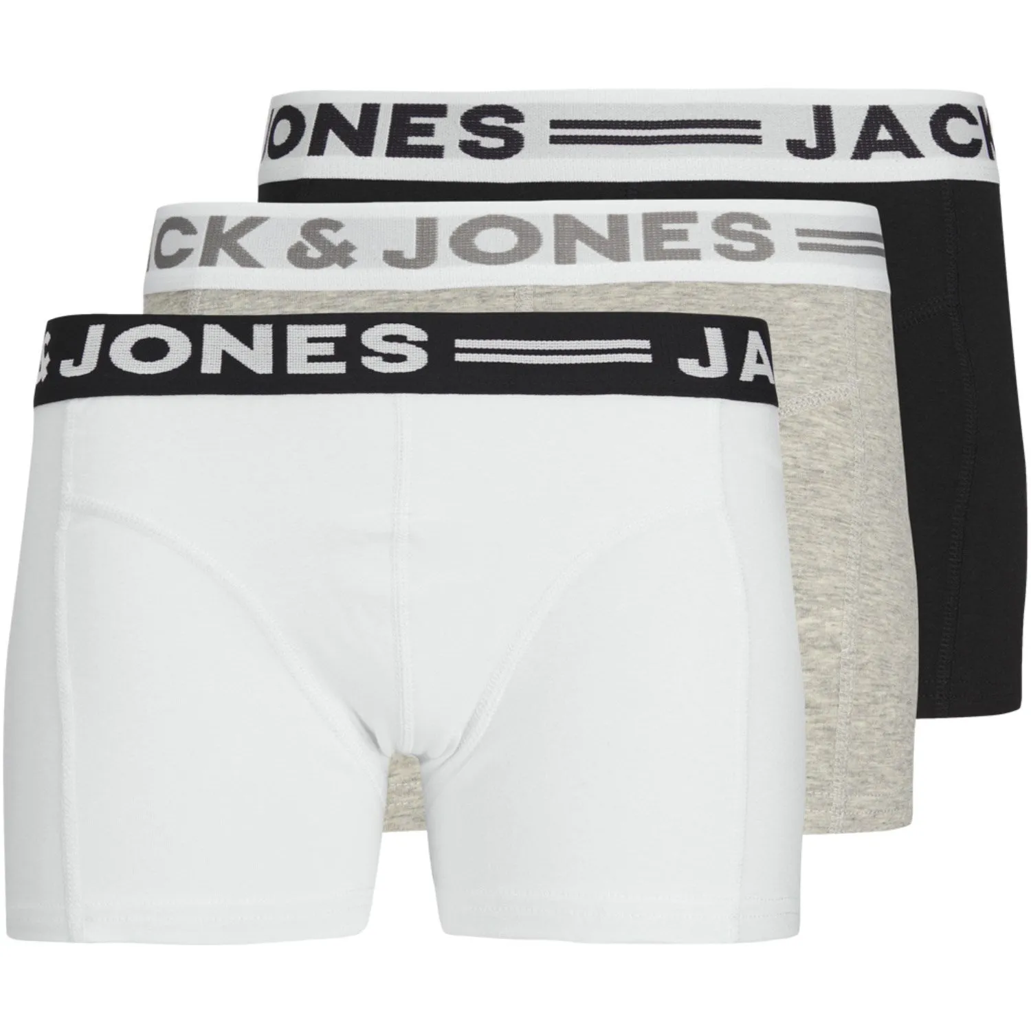 Plus Size Modern Fit Jack & Jones Junior Light Grey Melange Sense Trunks 3-Pack Noos