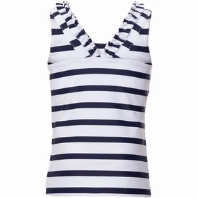Ruffled-Edges Petit Crabe White/Blue Tankini Top