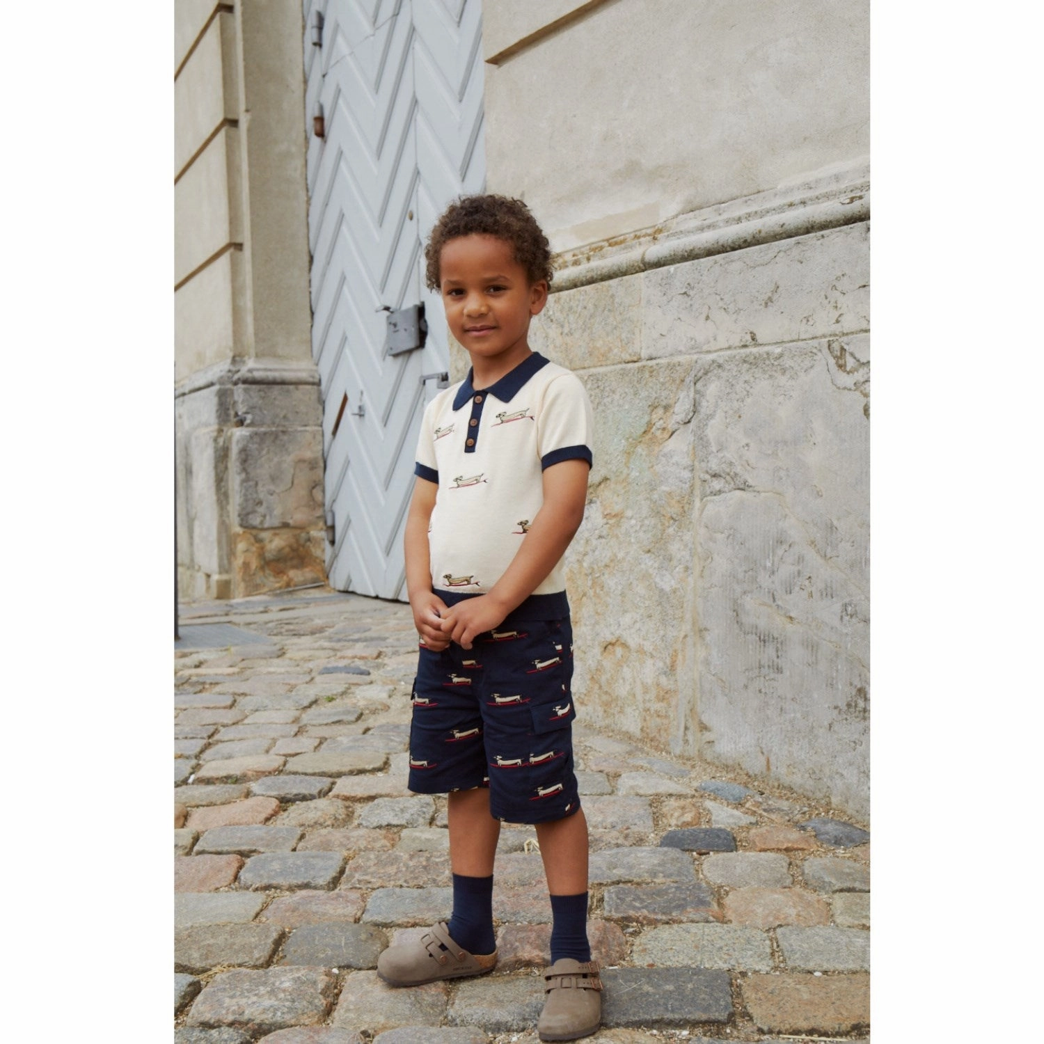 COPENHAGEN COLORS Navy w. Surfing Dog Twill Shorts light texture