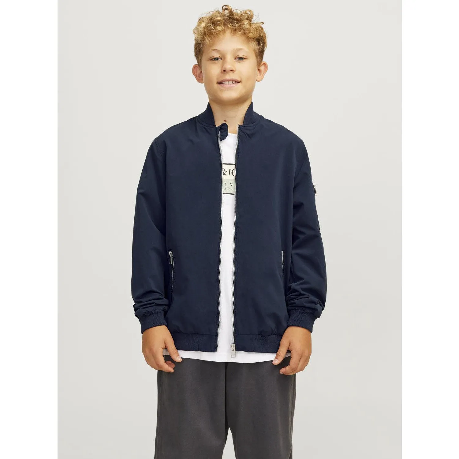 Flexible Shoulder Seams Jack & Jones Junior Navy Blazer Rush Bomber Jacket Noos