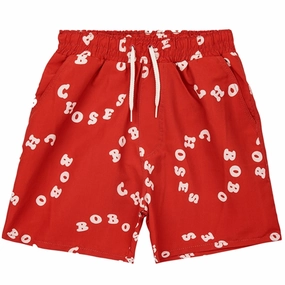 Abrasion Resistant Fabric Non Chafing Hemlines Bobo Choses Circle All Over Swim Bermuda Shorts Red