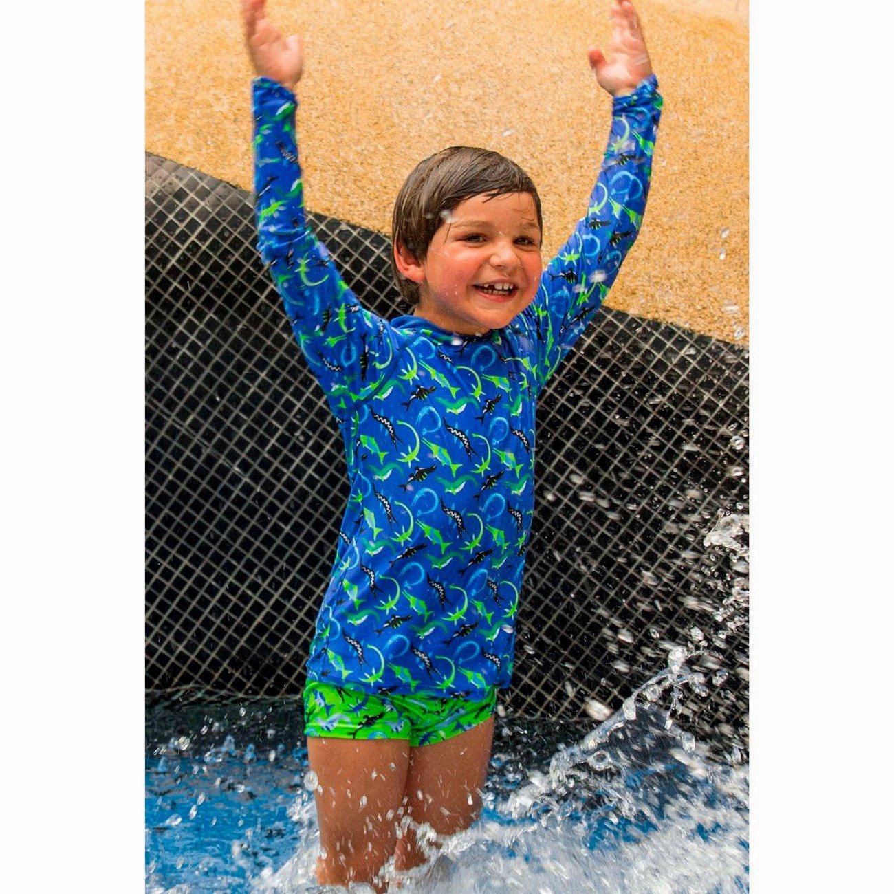 BECO Blue Rashguard Ocean Dinos Figure-Flattering Tropical Paradise