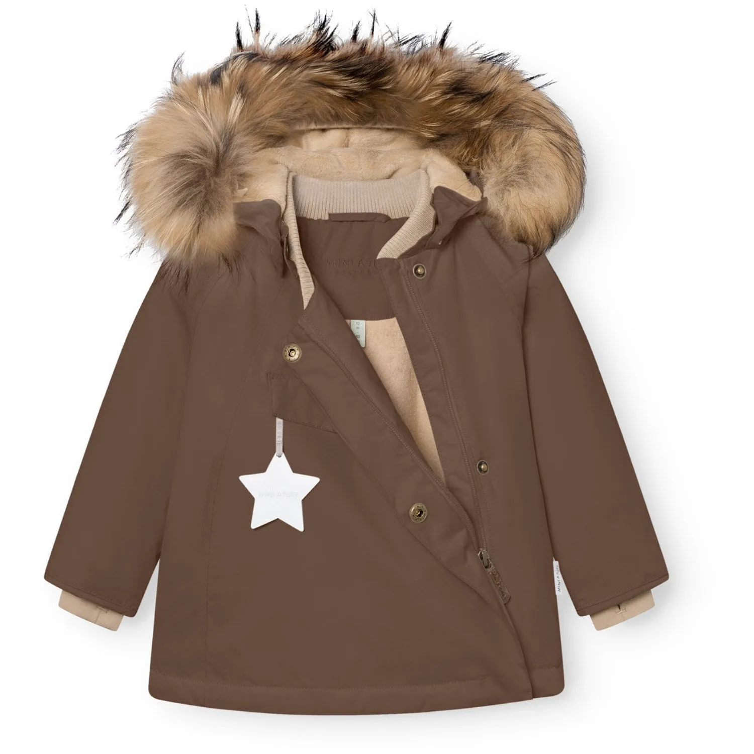 Mini A ture Chestnut Brown Matwang Fleece Lined Winter Jacket Fur. GRS Storm Resistant Closure Quilted Construction