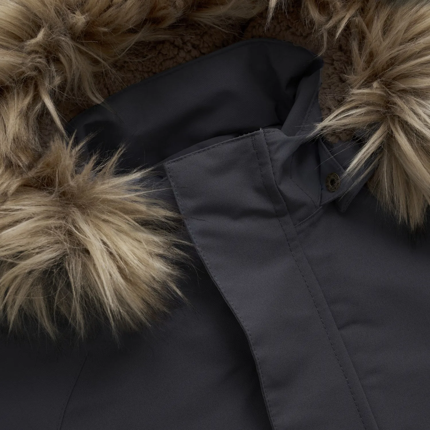En Fant Ebony Snowsuit W. Fake Fur Tonal-Stitching Lace-Trim