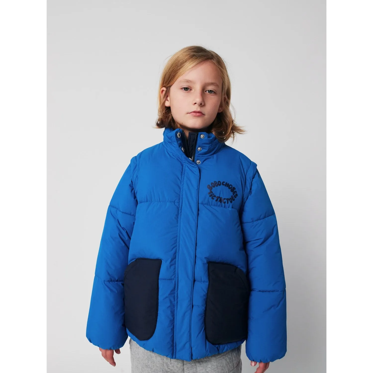 Compressible Spring-Season Bobo Choses Blue Tic Tac Toe Padded Anorak