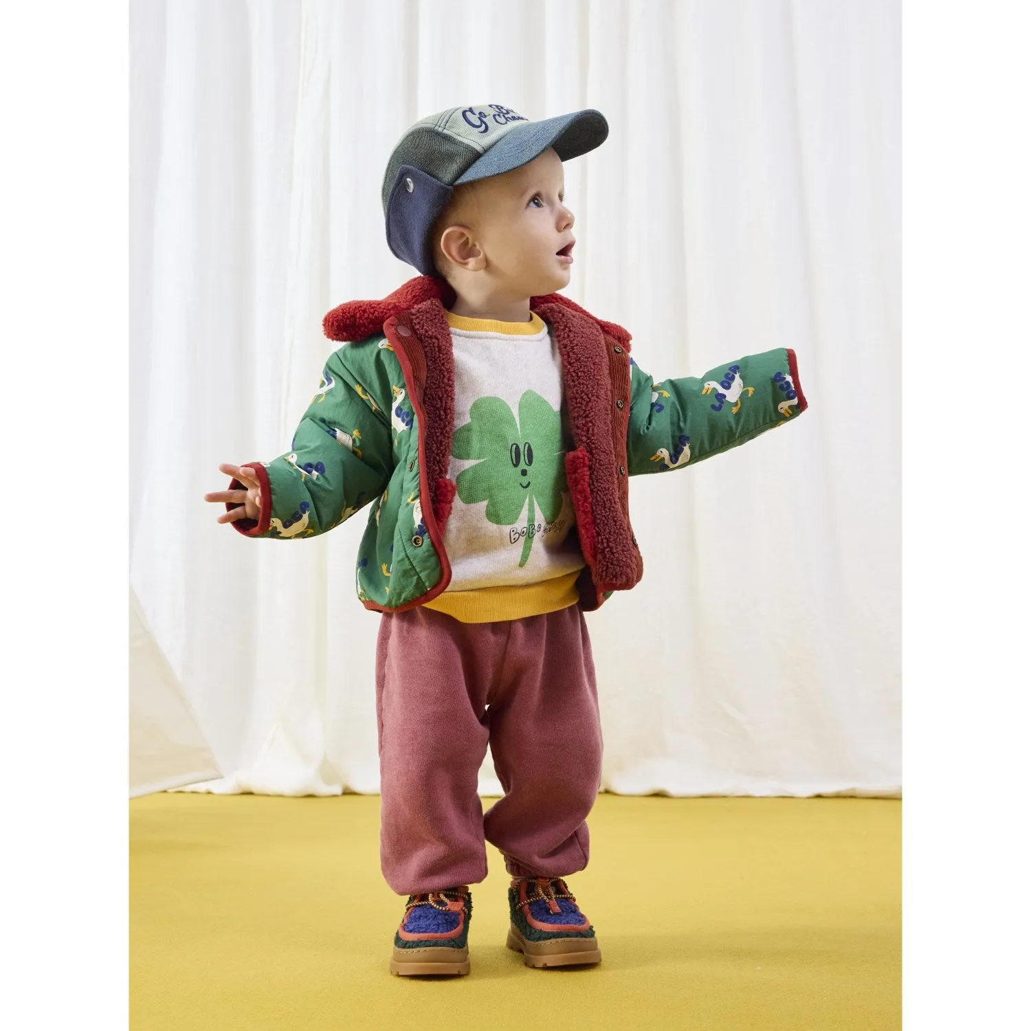 Bobo Choses Green La Oca All Over Reversible Sheepskin Jacket Contoured Fit Eyeshadow