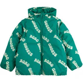 Bobo Choses Green Wavy Bobo Choses All Over Light Padded Anorak Suede Beach Holiday