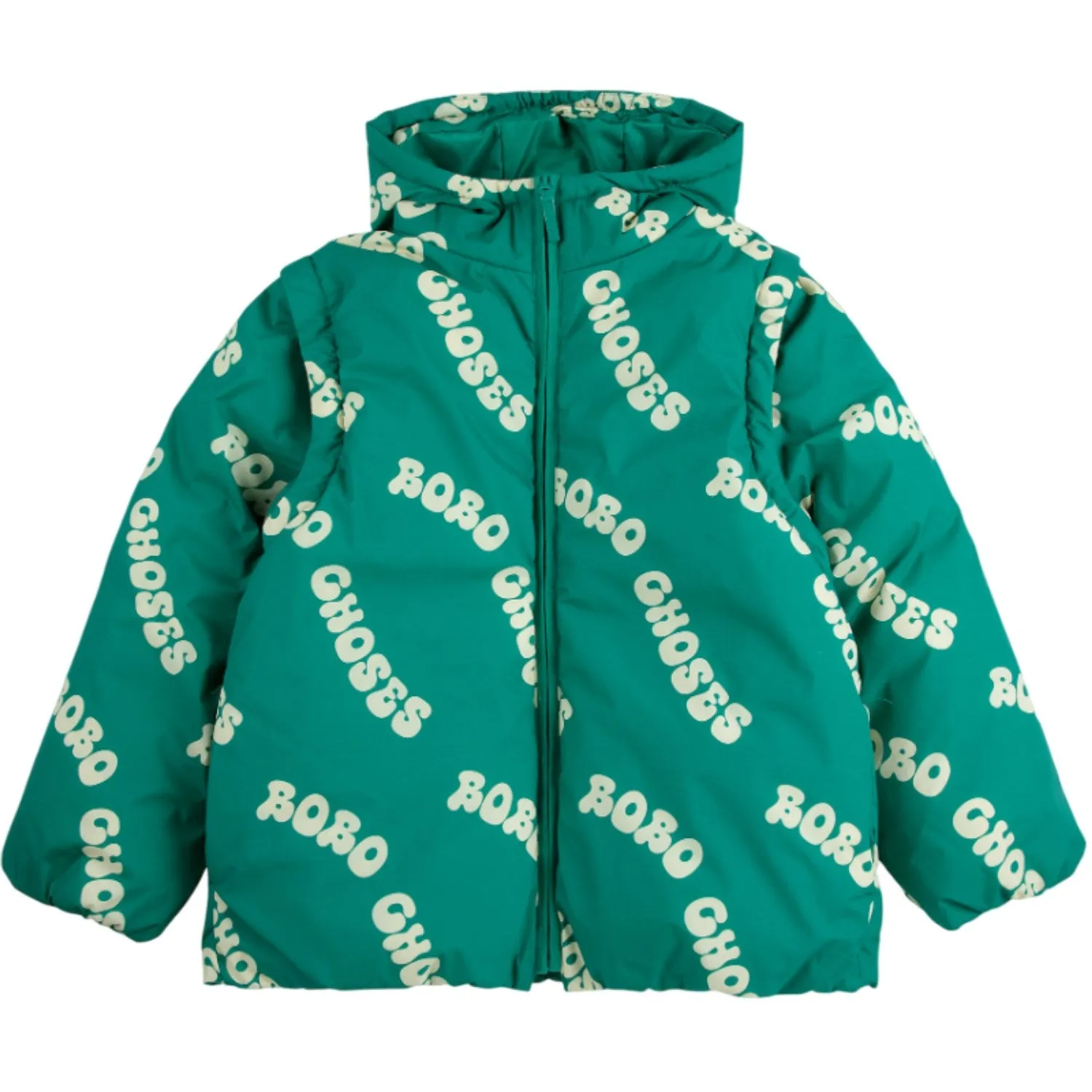 Bobo Choses Green Wavy Bobo Choses All Over Light Padded Anorak Suede Beach Holiday