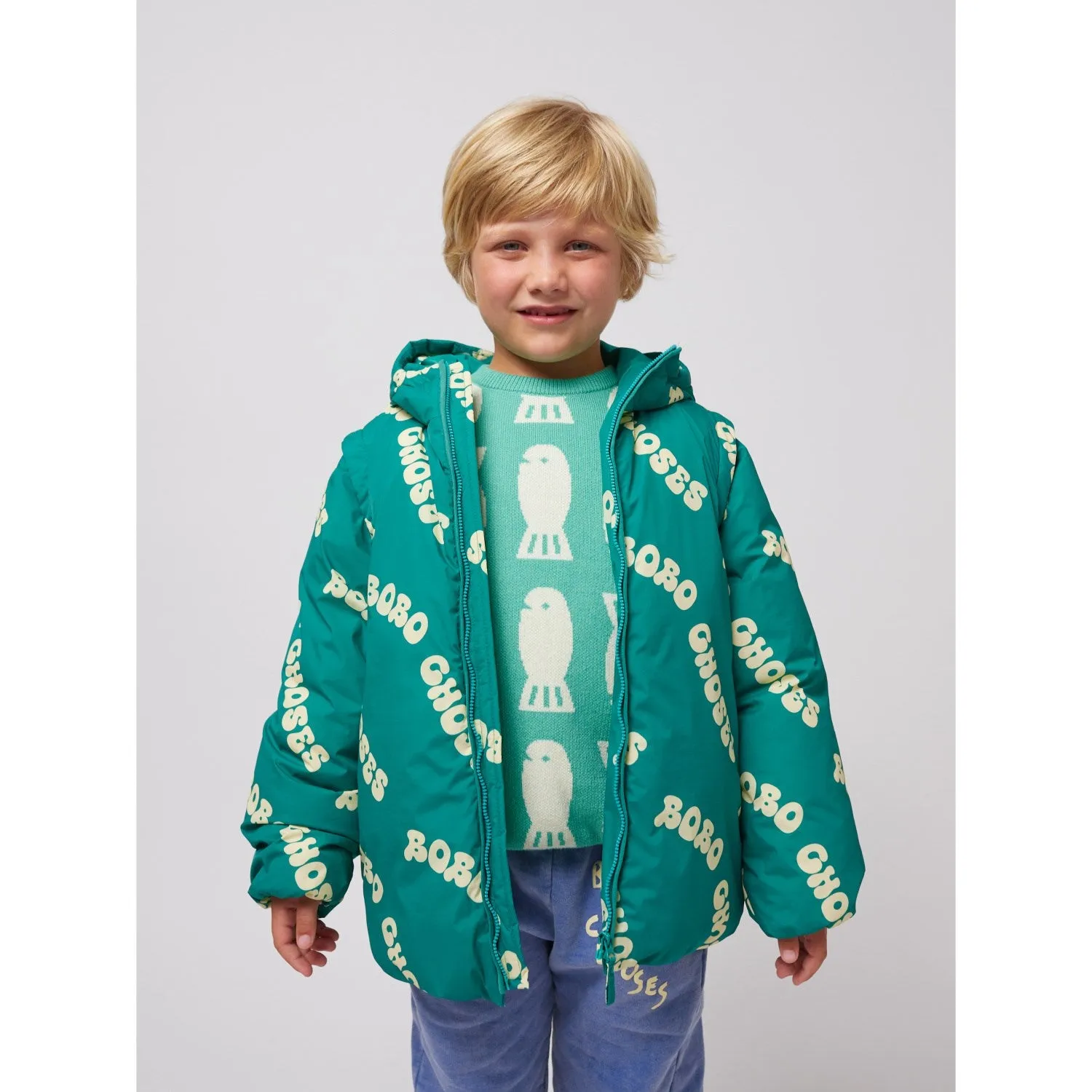 Bobo Choses Green Wavy Bobo Choses All Over Light Padded Anorak Convertible Design Reveal