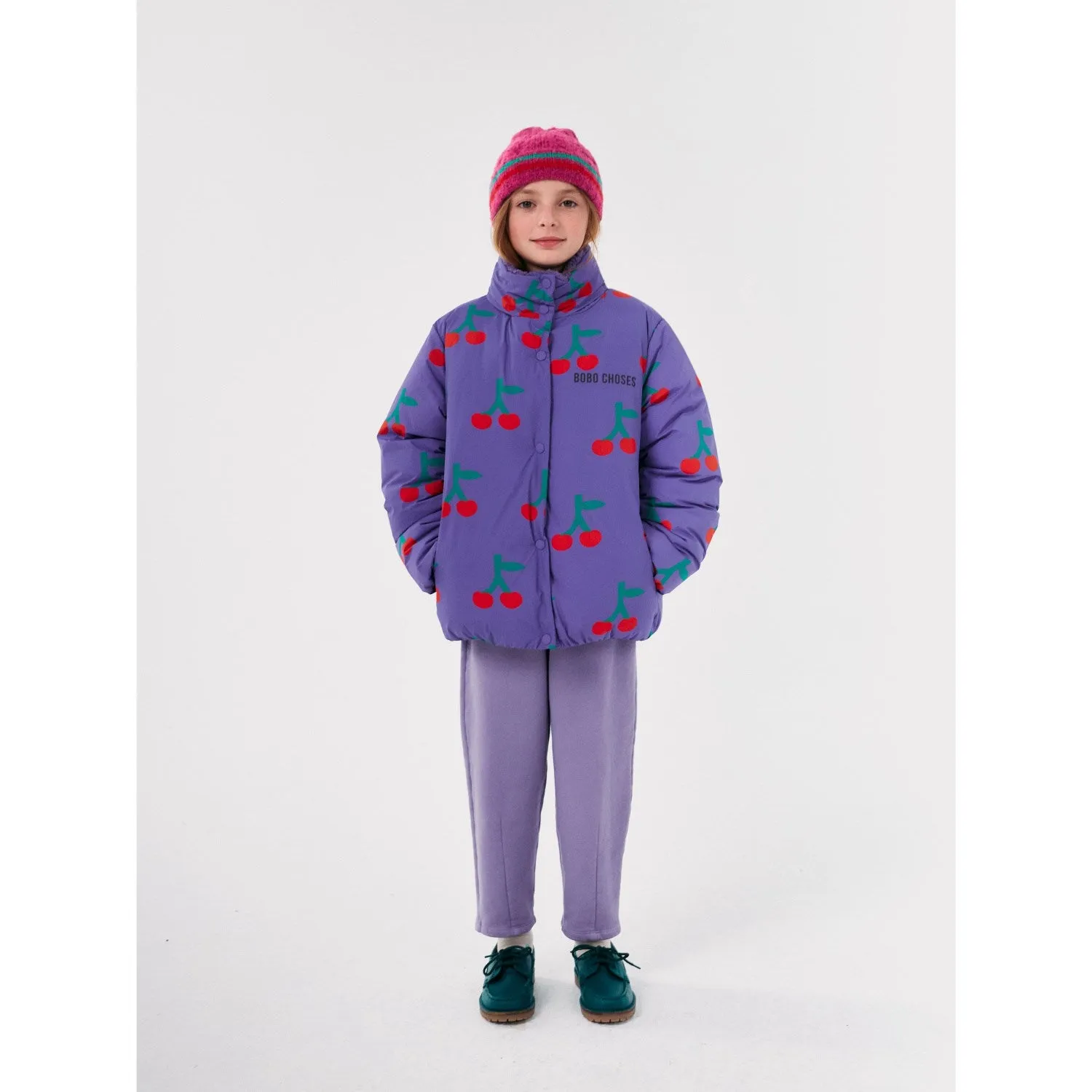 Frayed-Edge Bobo Choses Lavender Bobo Cherry All Over Anorak