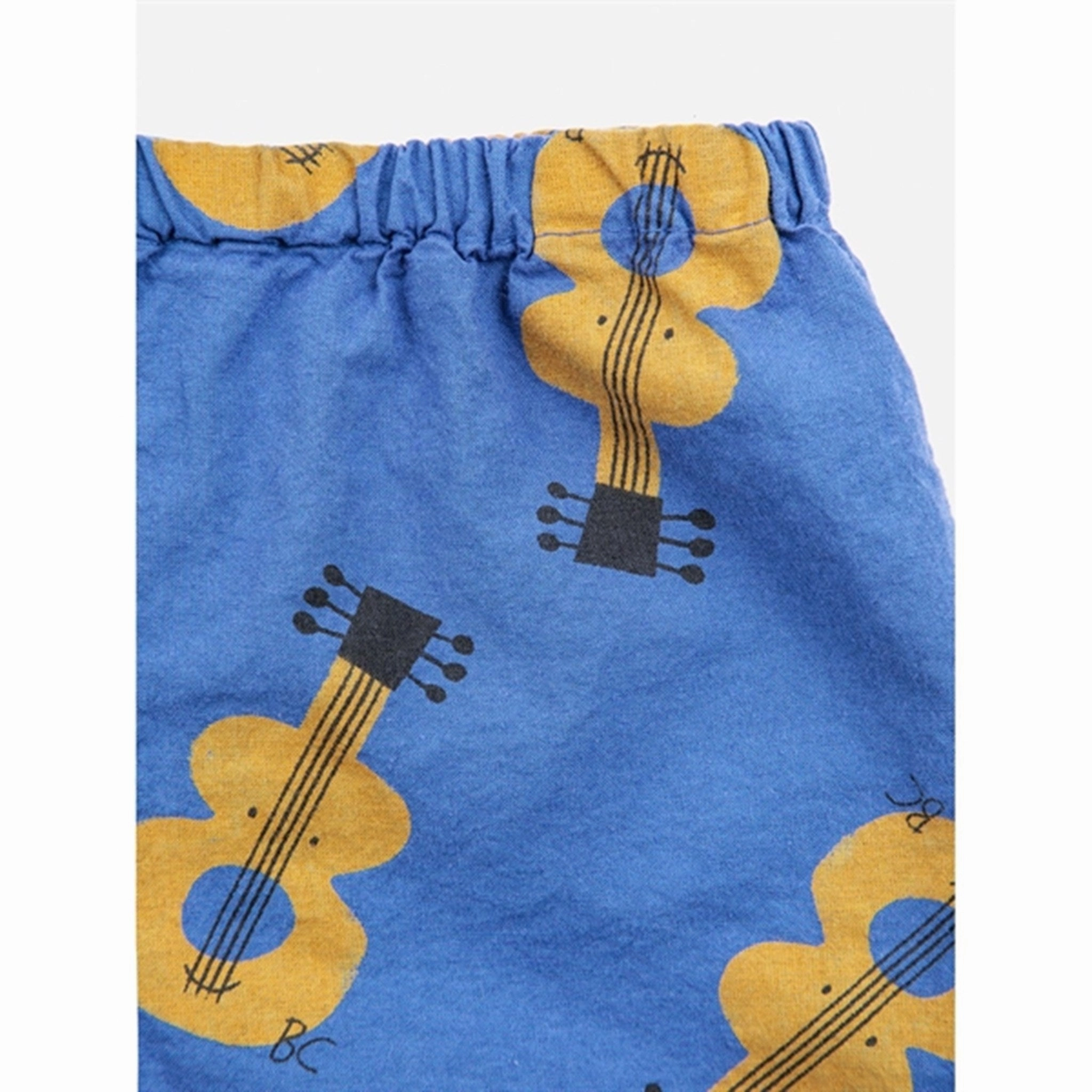 Bobo Choses Baby Acoustic Guitar All Over Woven Shorts Navy Blue Smooth Texture Extended Inseam Options