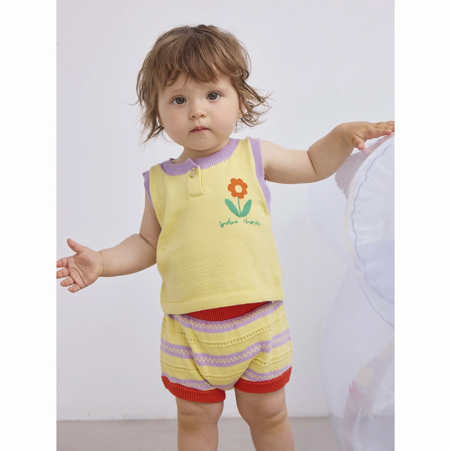 Bobo Choses Beige Flower Knitted Set Non Cling Material Moisture Management System