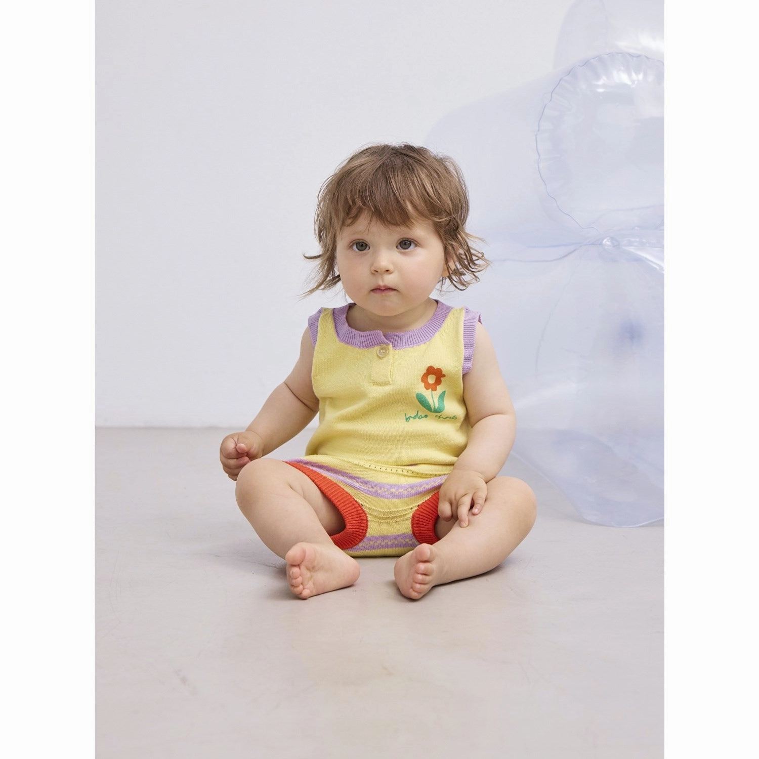 Bobo Choses Beige Flower Knitted Set Casual Shorts Active Ready