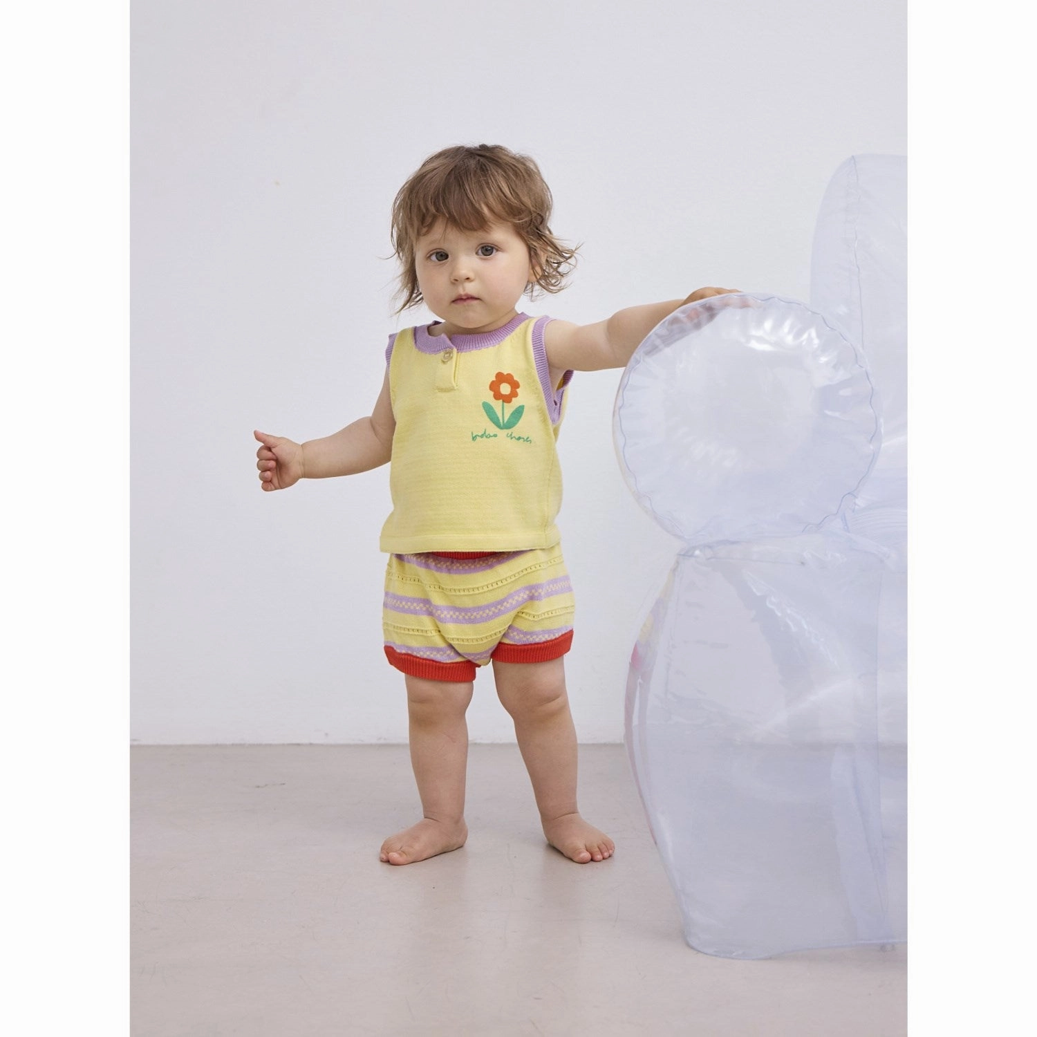 Bobo Choses Beige Flower Knitted Set Elastic Band