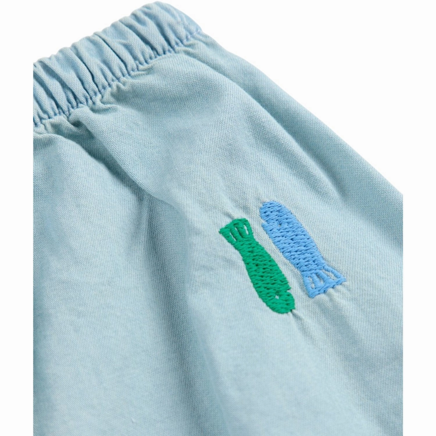 Linen blend Bobo Choses Light Blue Lucky Fish Embroidery Bloomer
