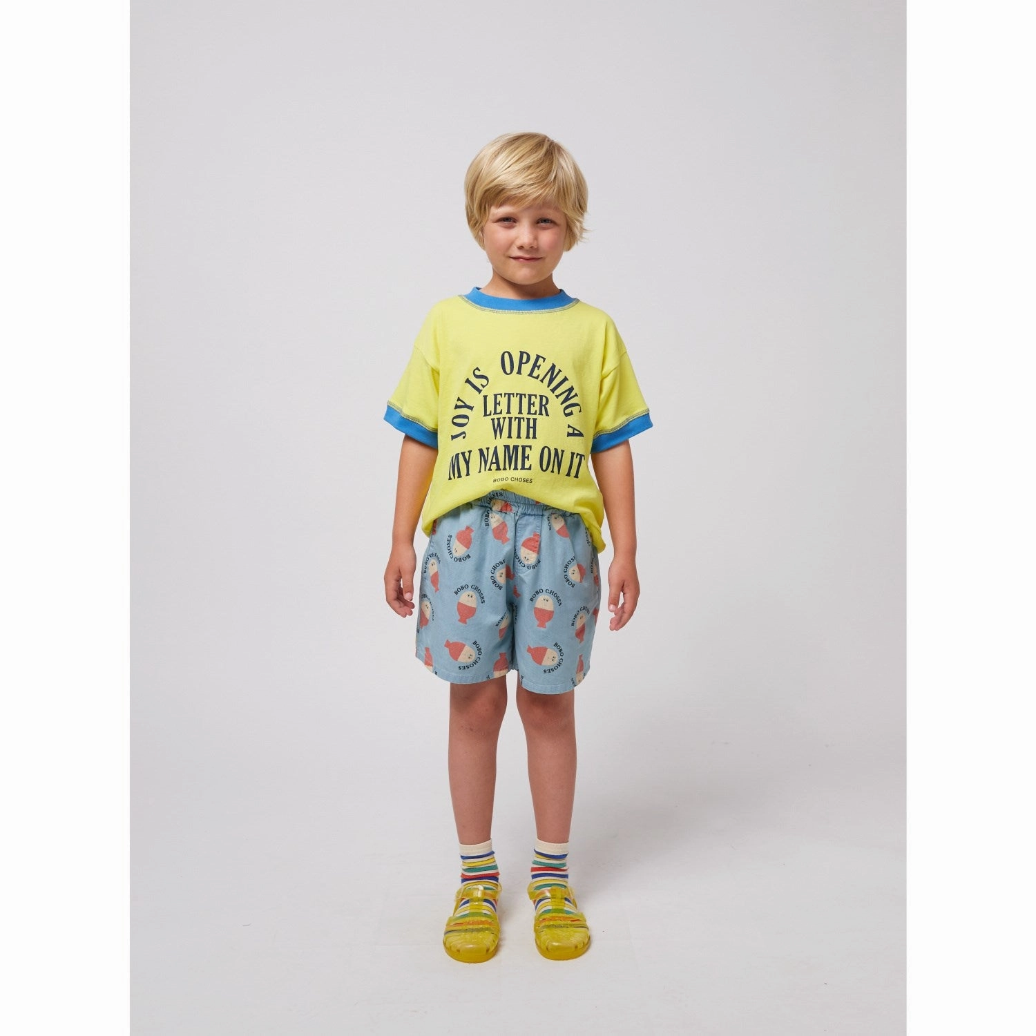 Clean Fit Street Style Bobo Choses Light Blue Morning Egg All Over Woven Bermuda Shorts