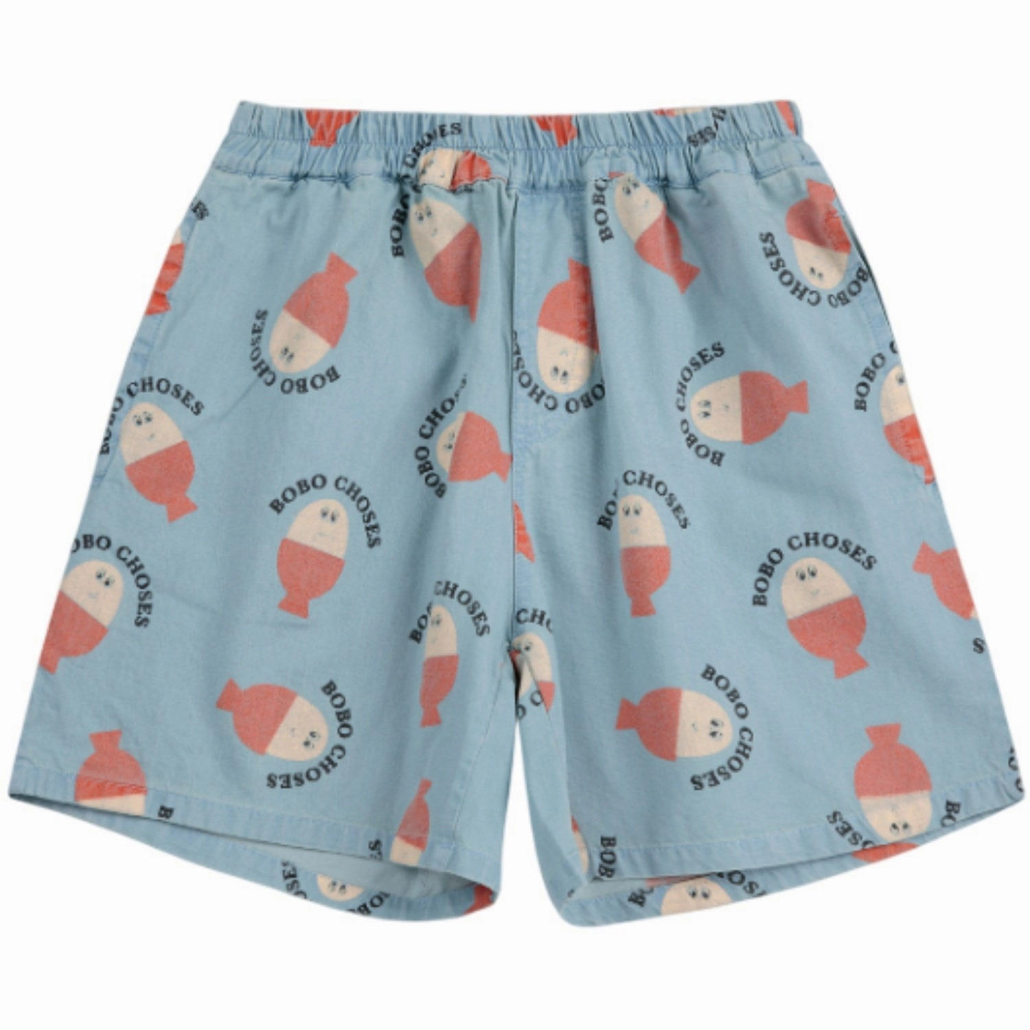 Bobo Choses Light Blue Morning Egg All Over Woven Bermuda Shorts Balanced Design