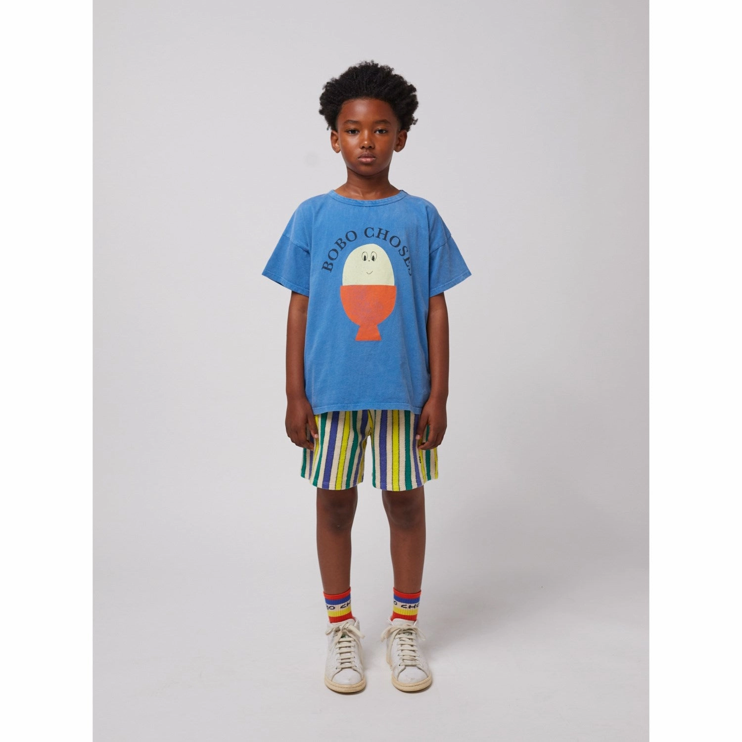 Bobo Choses Offwhite Multicolor Stripes Terry Cloth Bermuda Shorts Leather shorts Effortless Look