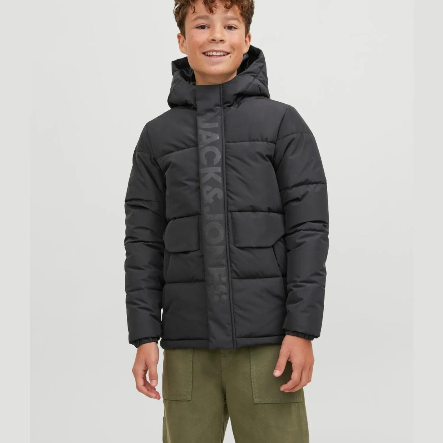 Jack & Jones Junior Black Cospeed Puffer Jacket Spread-Collar