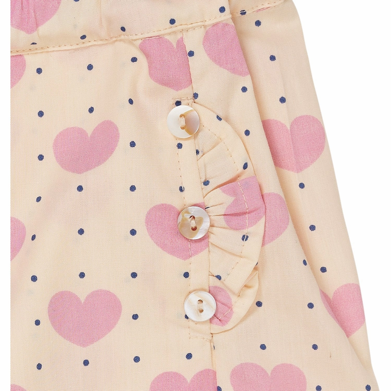 Ergonomic Pattern Cutting COPENHAGEN COLORS Heart Aop Heart & Dots Shorts W Ruffle Pockets