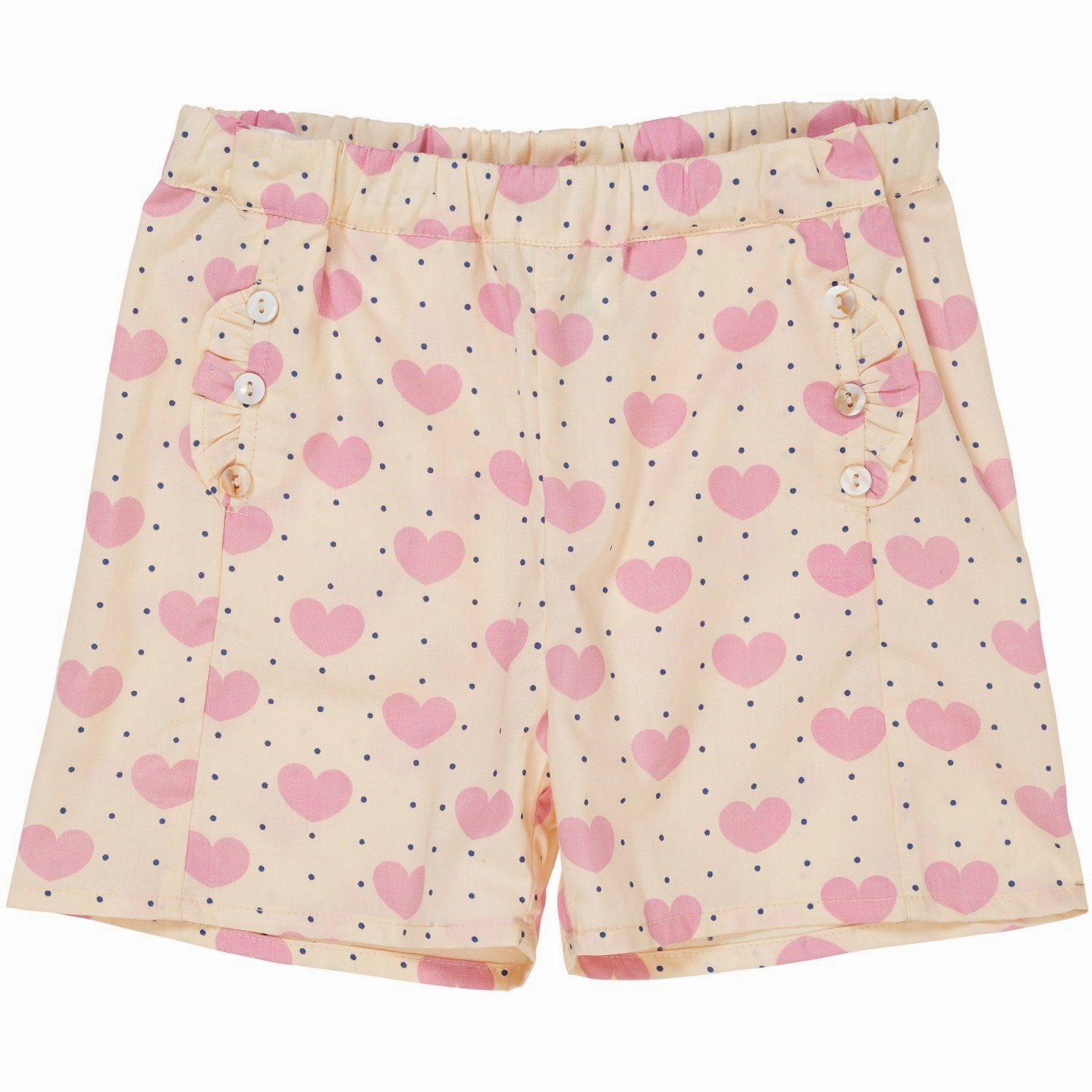 COPENHAGEN COLORS Heart Aop Heart & Dots Shorts W Ruffle Pockets Simple Cut