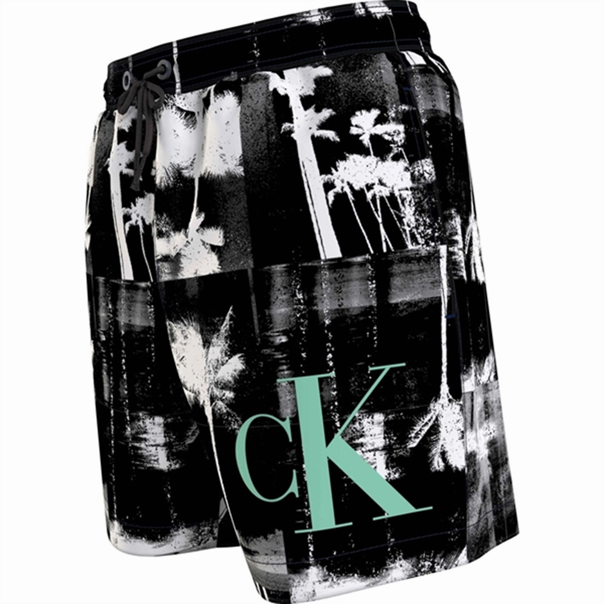 Calvin Klein Medium Drawstring Swim Shorts Ck Palm Black Aop Pool Essentials Non Clasp Straps