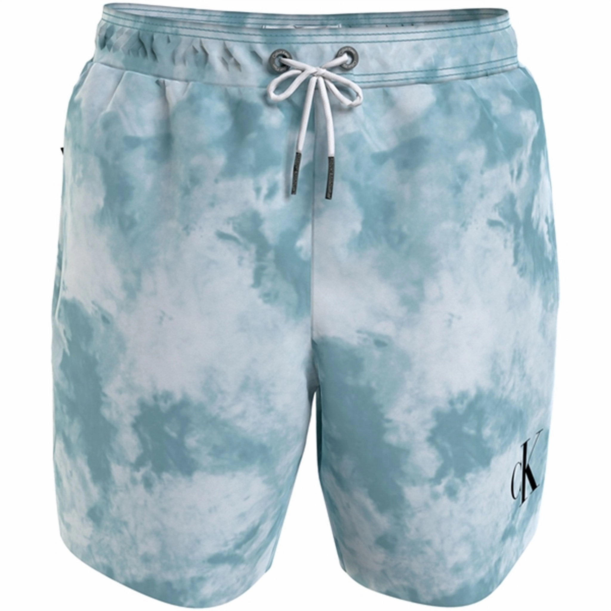 Calvin Klein Medium Drawstring Swim Trunks Ck Tie Dye Blue Aop Tumble Resistant Fabric