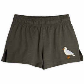 Mini Rodini Black Seagull Embroidery Shorts Retroreflective Accents Stain Resistant Treatment
