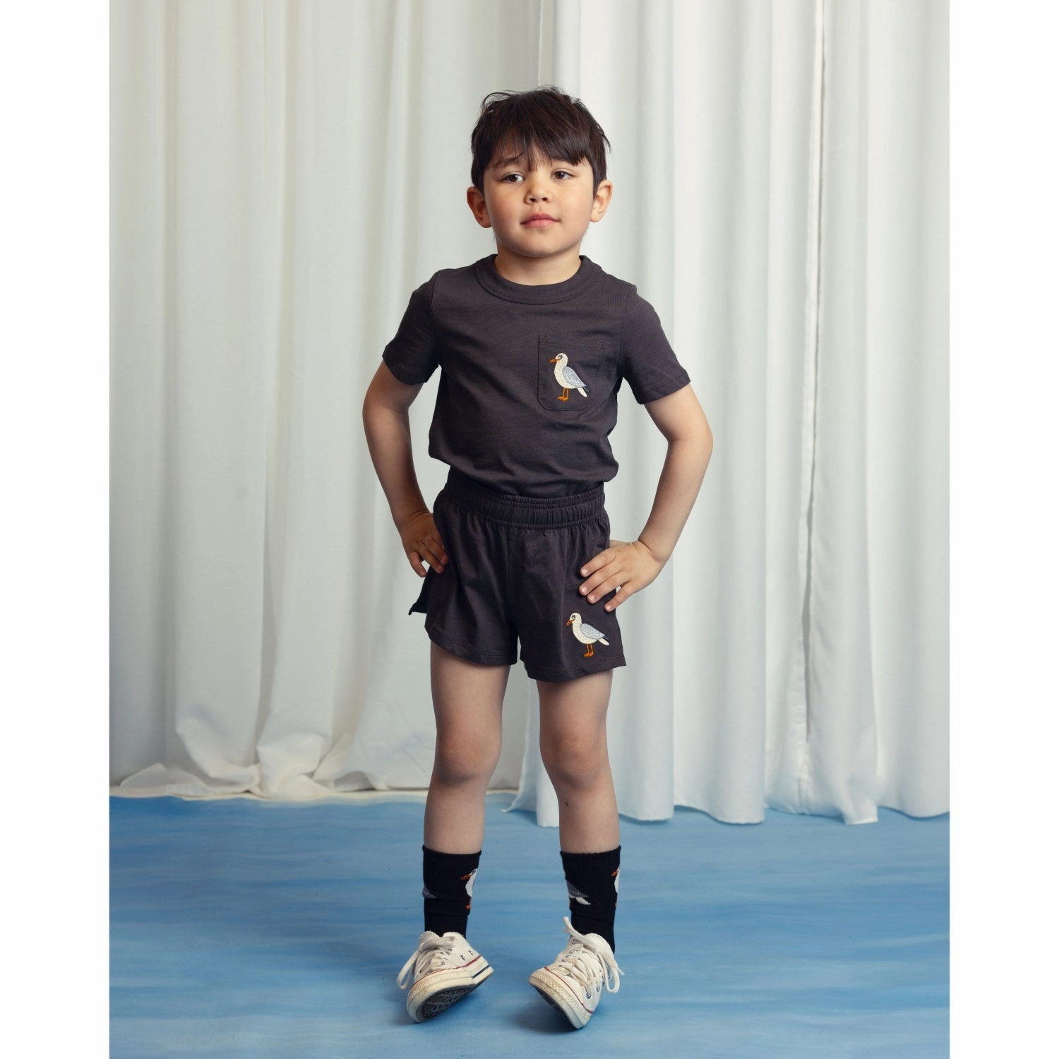 Mini Rodini Black Seagull Embroidery Shorts Running Shorts