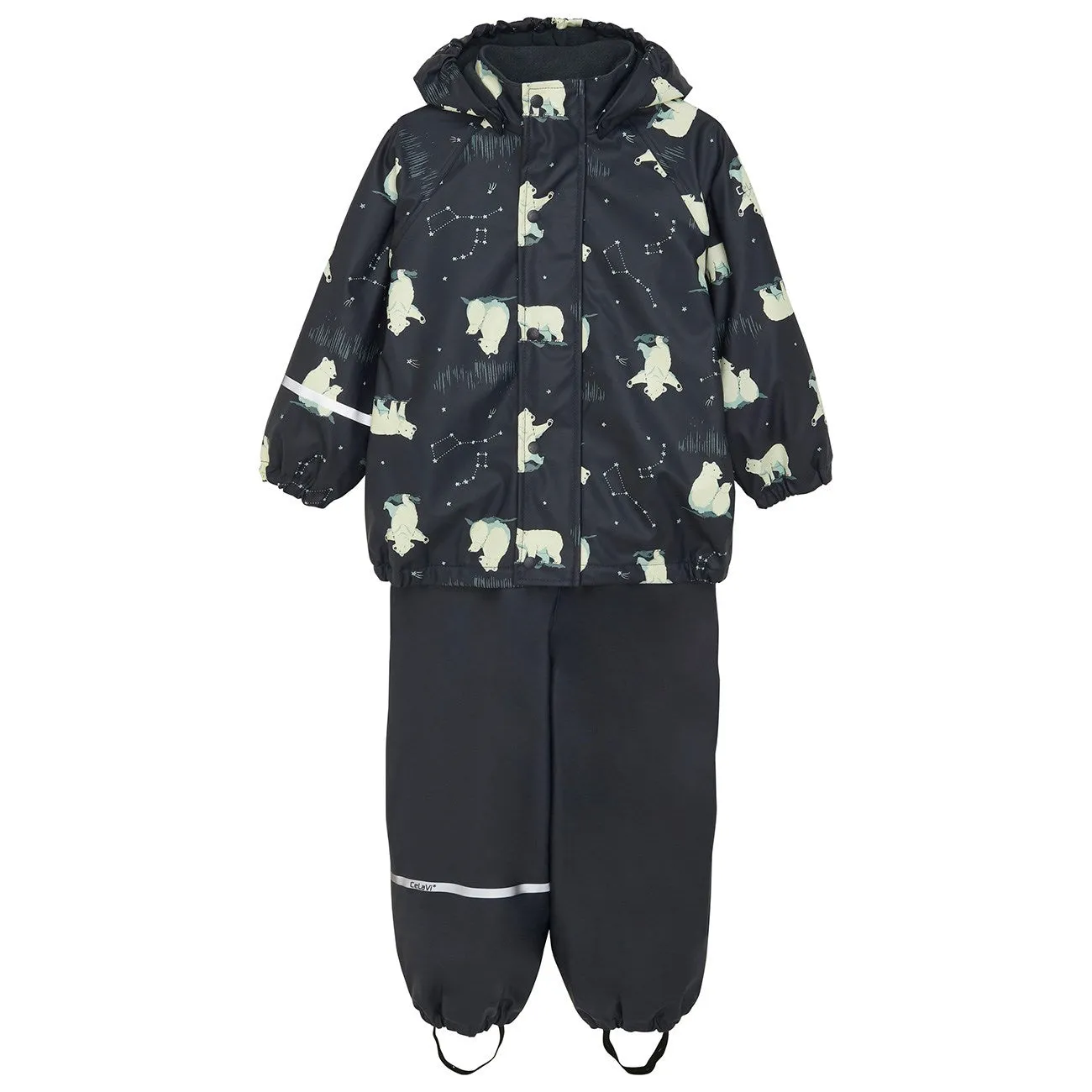 CeLaVi Navy Rain Suit - Aop, w. Fleece lining Thermal Shell Gear