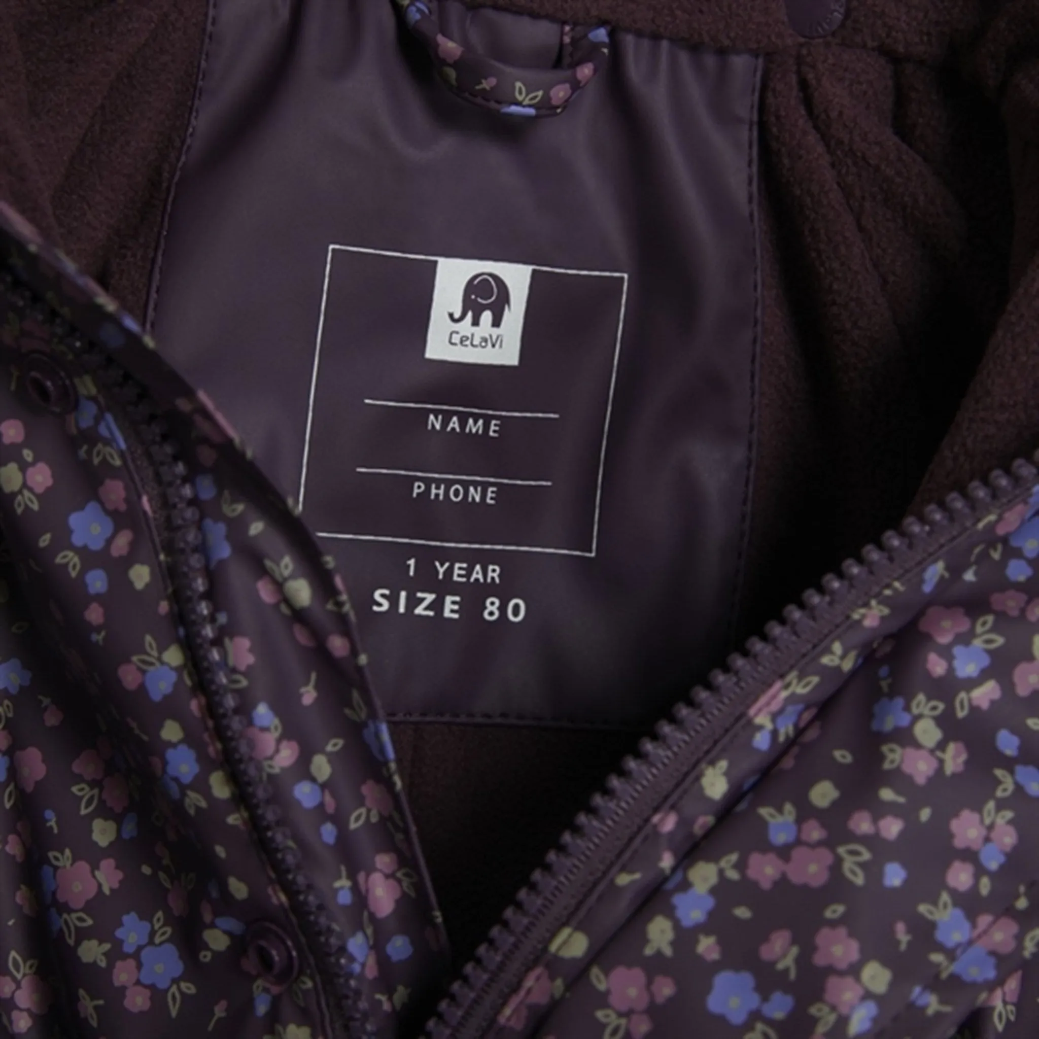 CeLaVi Rainwear Suit w. Fleece Plum Perfect snap closure