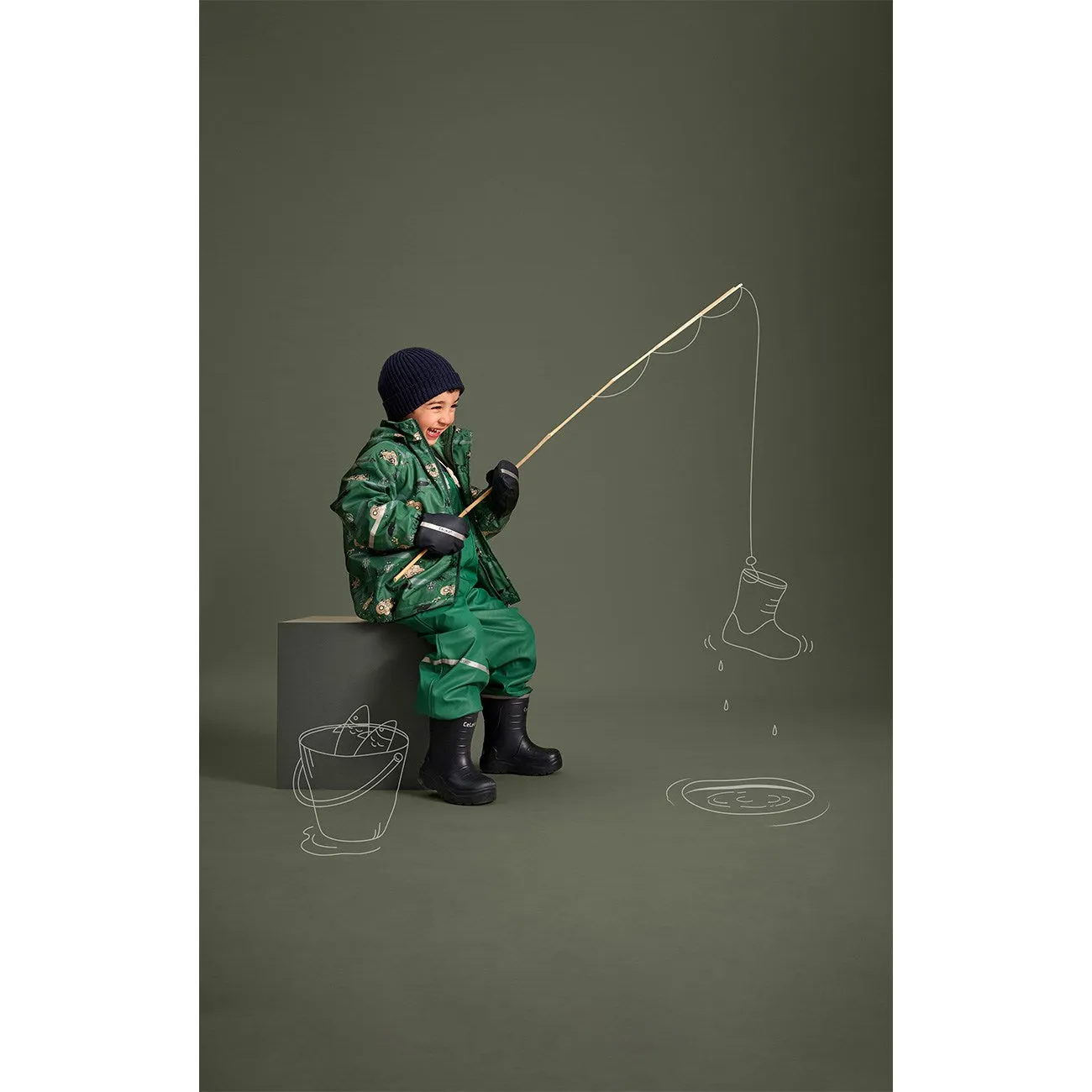 CeLaVi Smoke Pine Rain Set - Aop, m. Fleece lining Weather Core