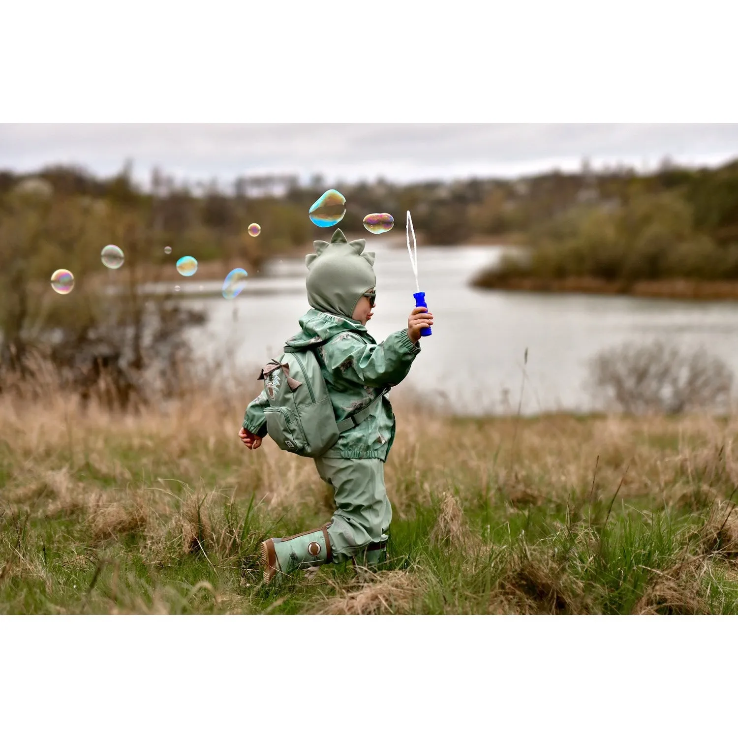 Water Wicking Coat Wet Weather Travel Mikk-Line Green Bay AOP Suspenders PU Rain Set