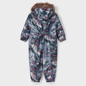 Name it Dark Sapphire Snow Snowsuit Race Car Figure-Skimming Printed-Fabric