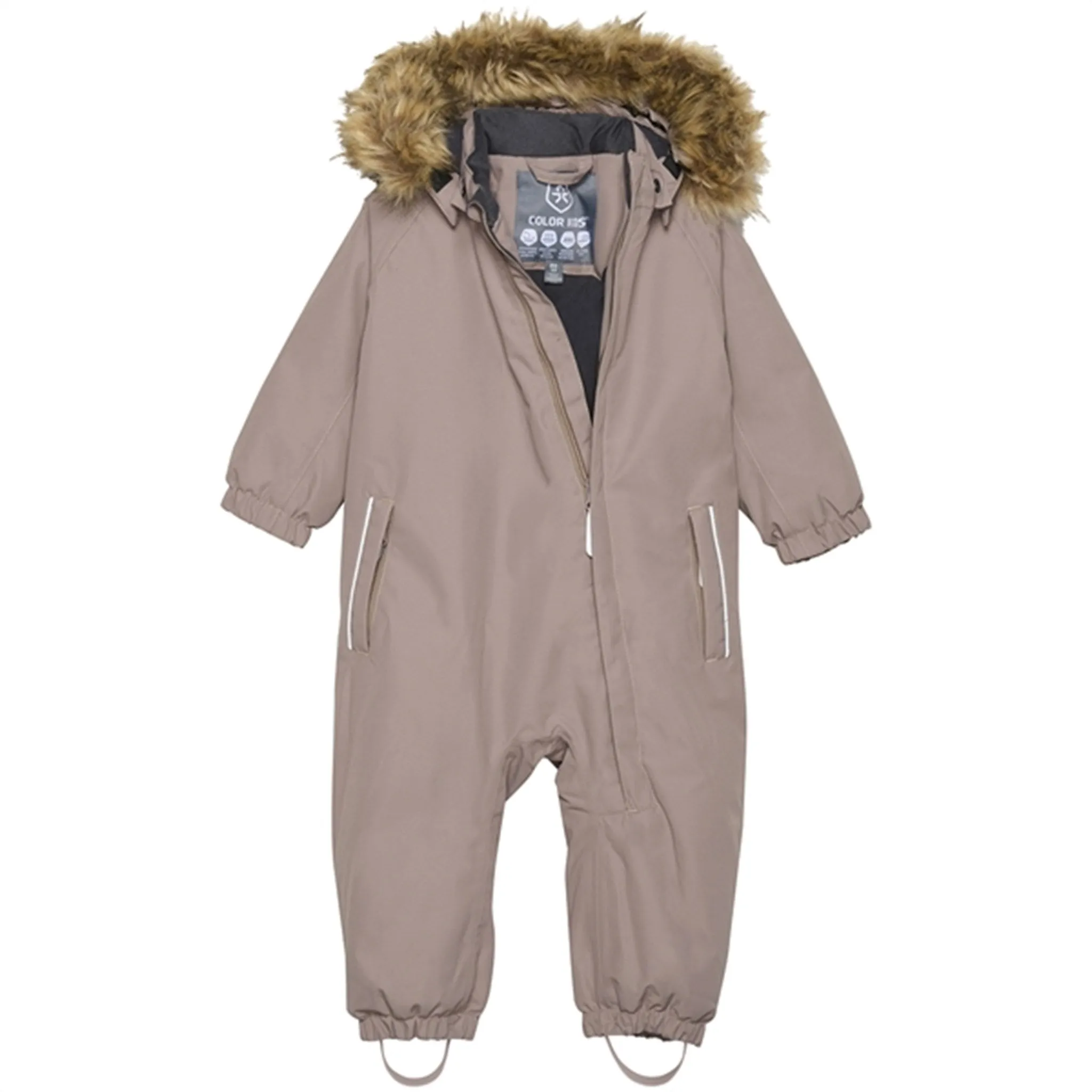 Contrast-Lining Color Kids Coverall w. Faux Fur Fossil