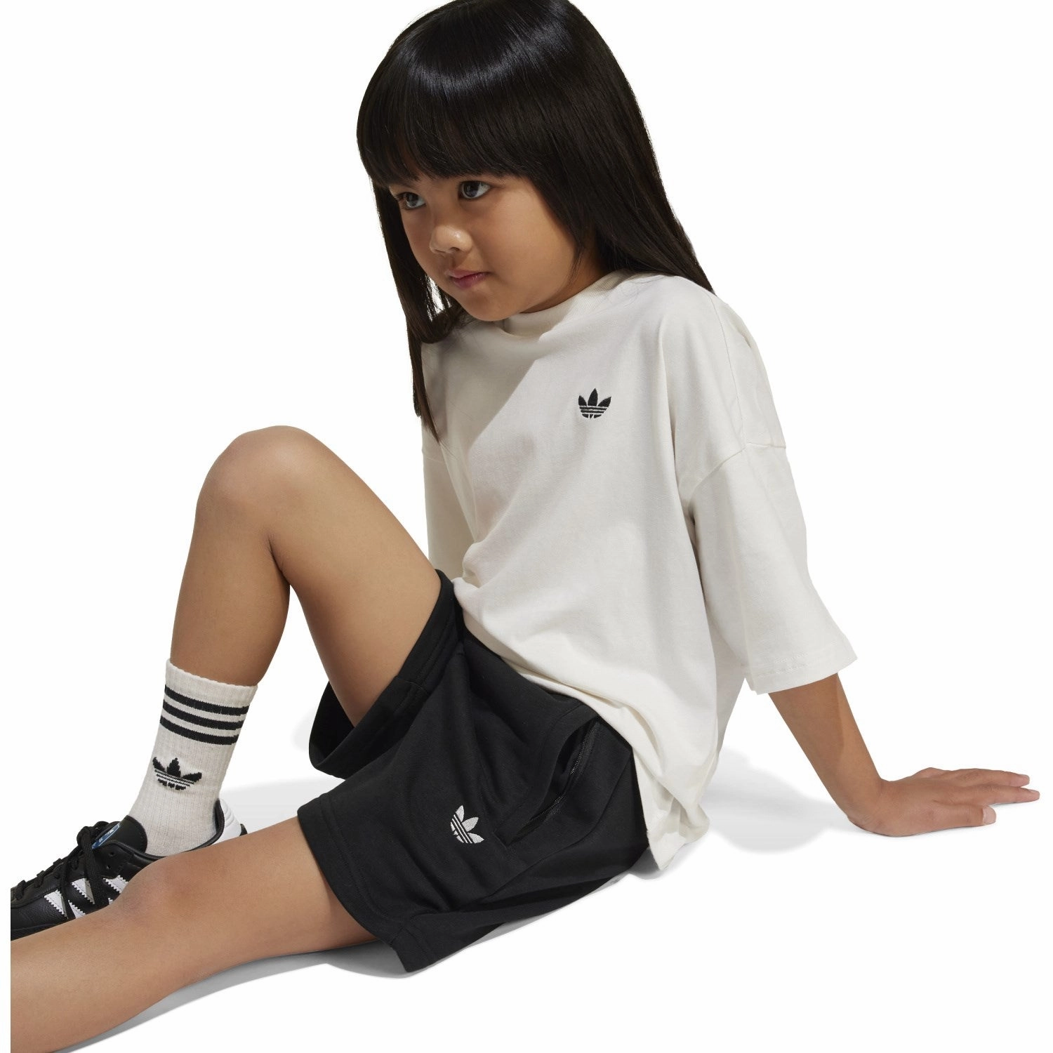 adidas Originals White/Black Lk Dy Mm Shorts Set low waisted