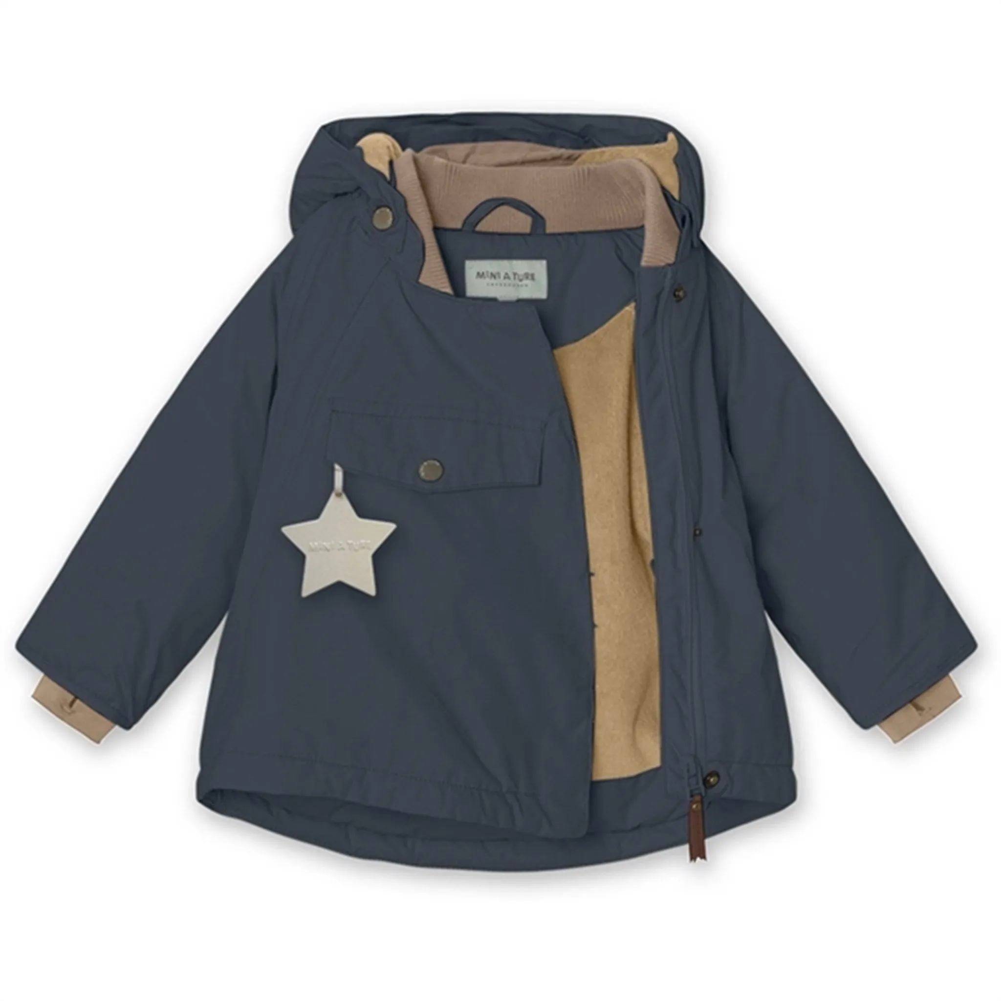 MINI A TURE Wang Fleece Winter Jacket Blue Nights Detachable Collar Seasonal Wear