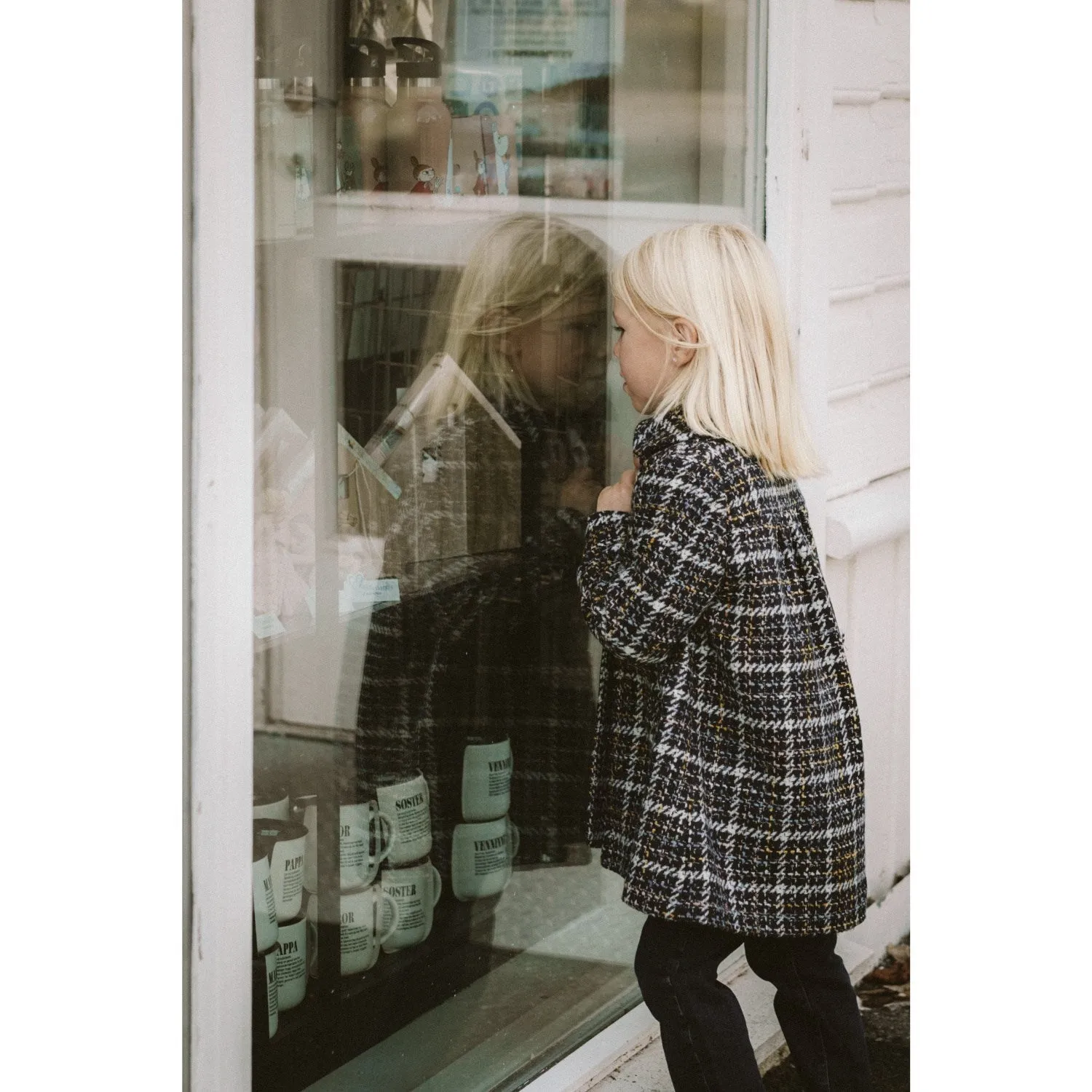 MarMar Wool Glitter Navy Check Olive Jacket Fashion Finish Button Closure