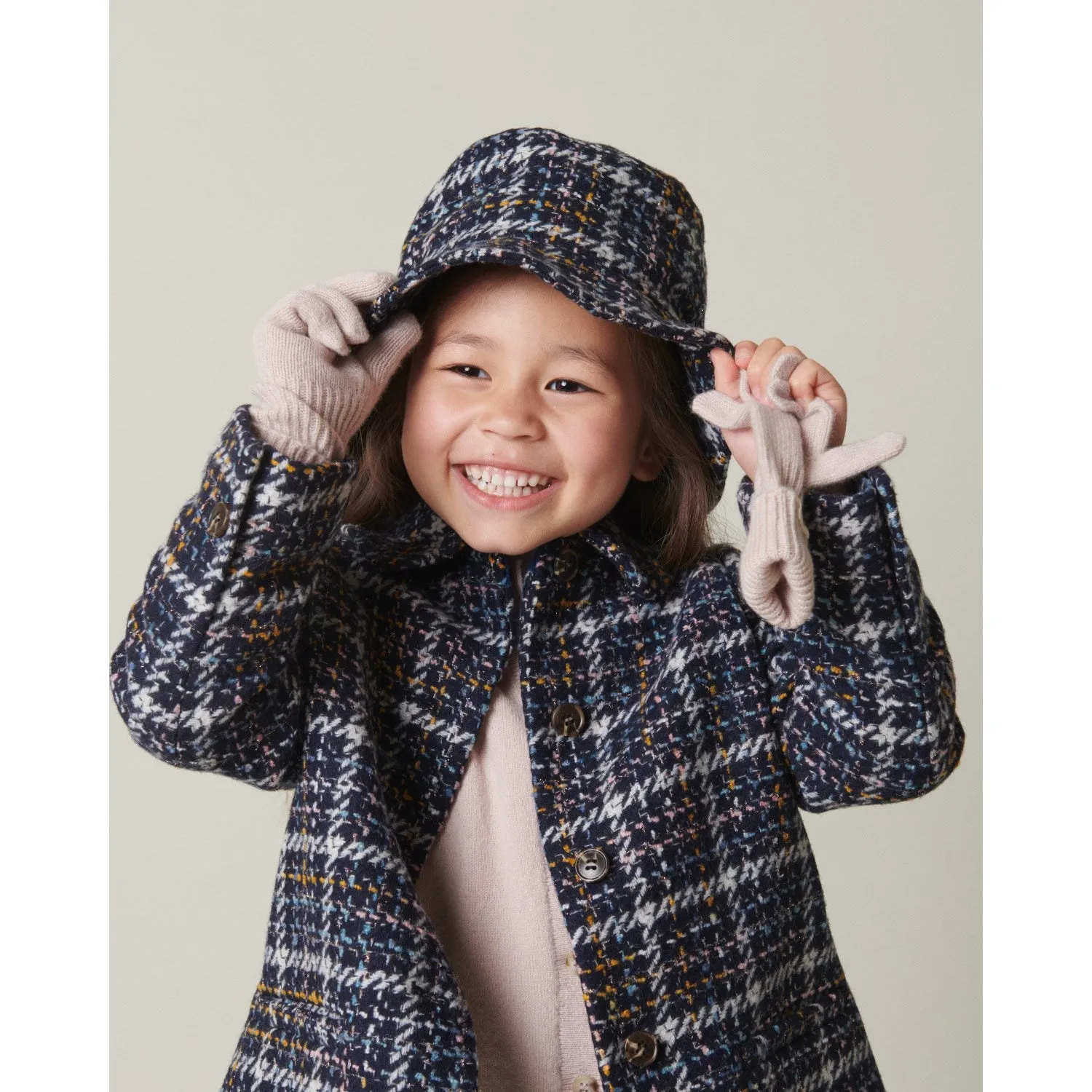 MarMar Wool Glitter Navy Check Olive Jacket Heat Retention Technology