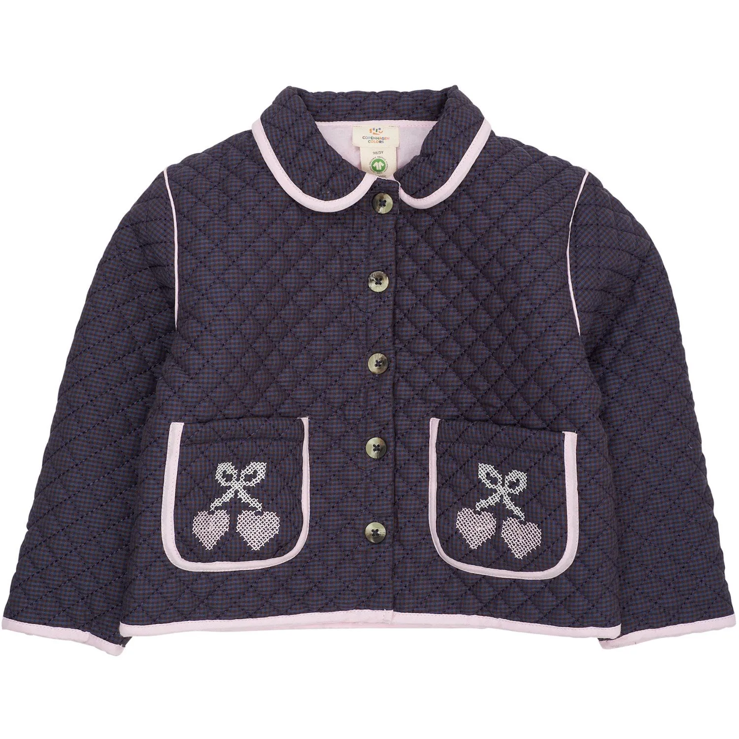 COPENHAGEN COLORS Brown/Blue Check Comb. Checkered Quilted Jacket W. Embroidery Produce