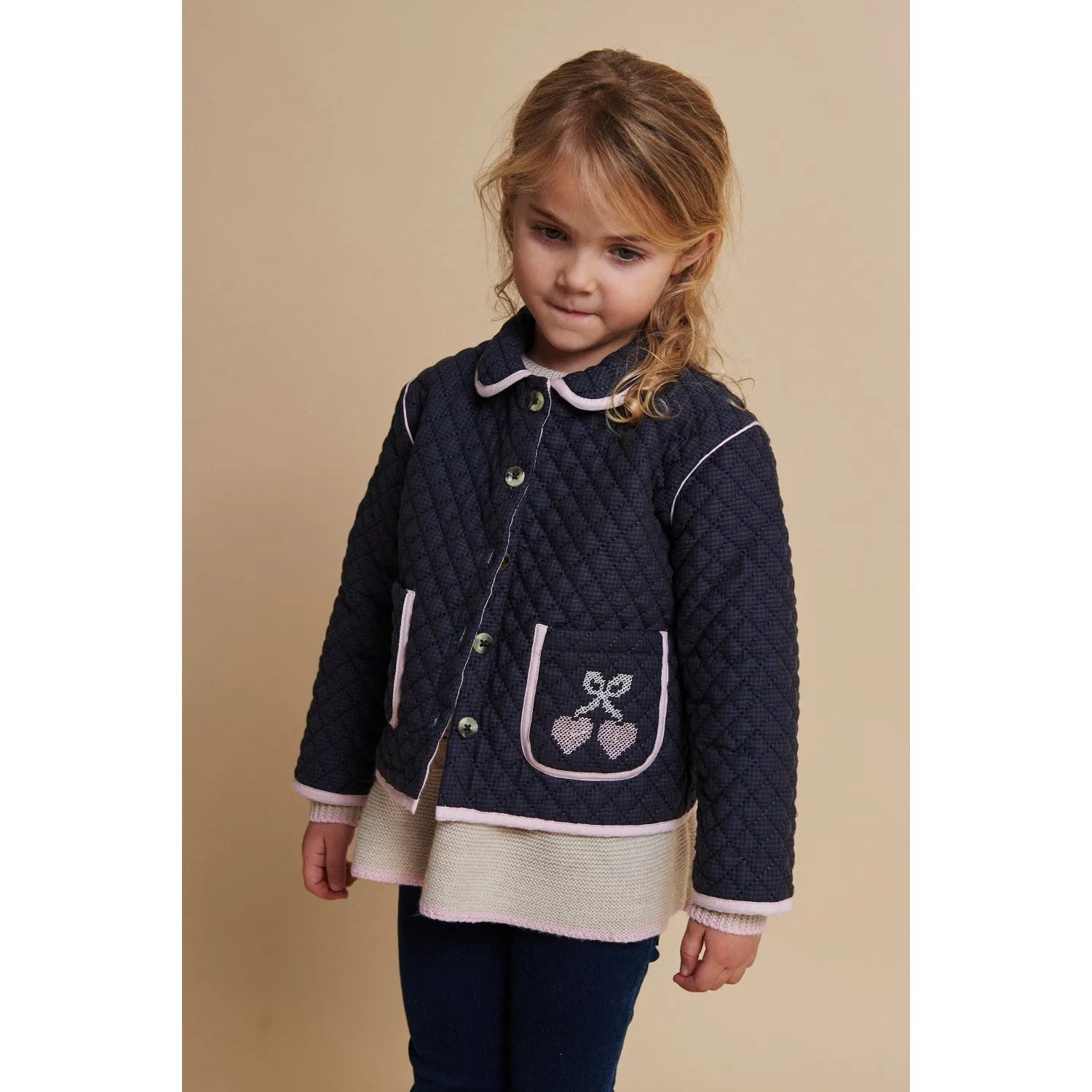 Father's Day Plus Size COPENHAGEN COLORS Brown/Blue Check Comb. Checkered Quilted Jacket W. Embroidery