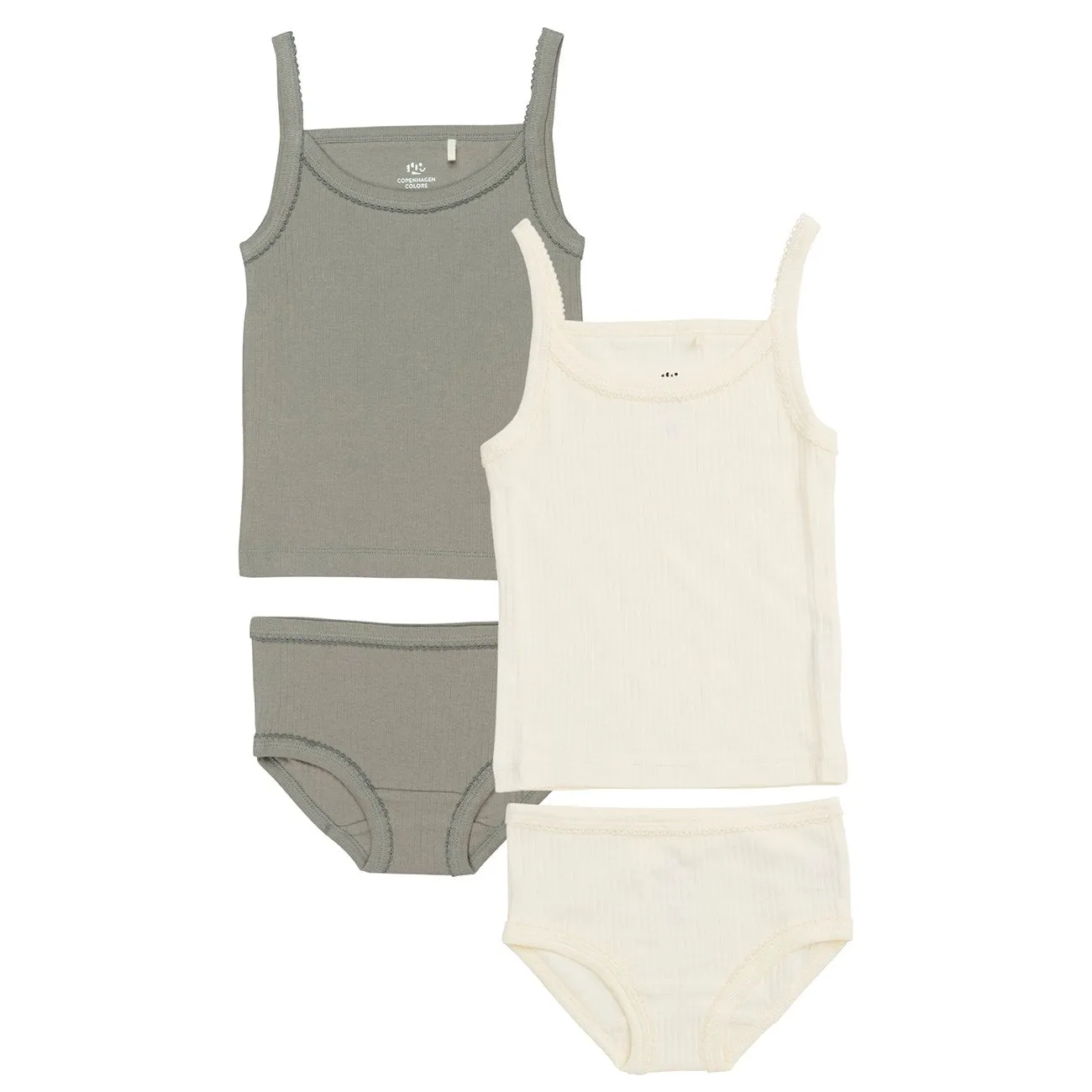 COPENHAGEN COLORS Cream/ Grey Comb. Rib Jersey 2Pack Straptop And Underpants Yoga wear